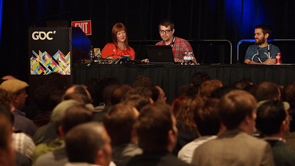 A full room watching the Experimental Gameplay Workshop at GDC
