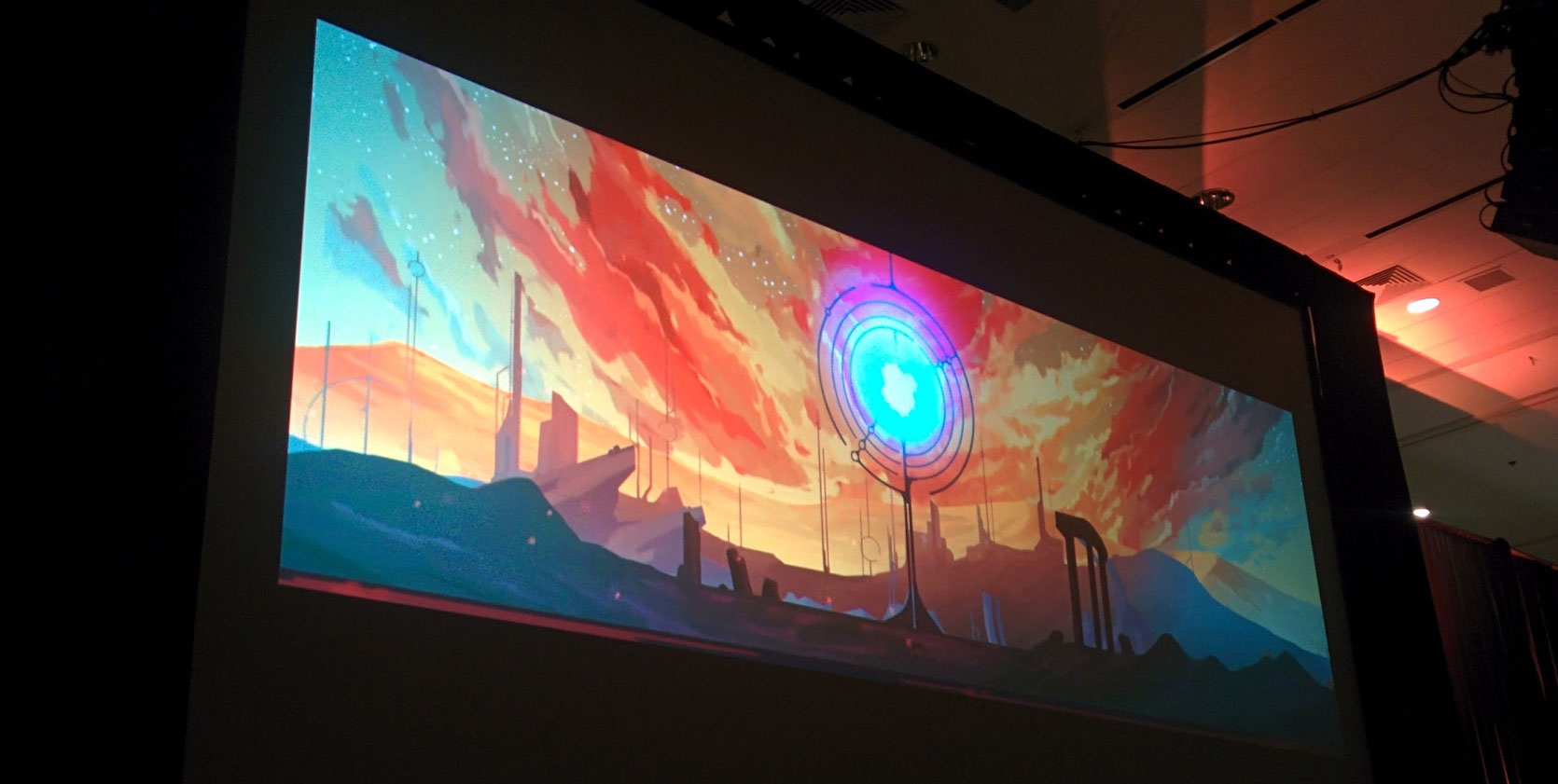 Concept art projected on screen during an Experimental Gameplay Workshop session