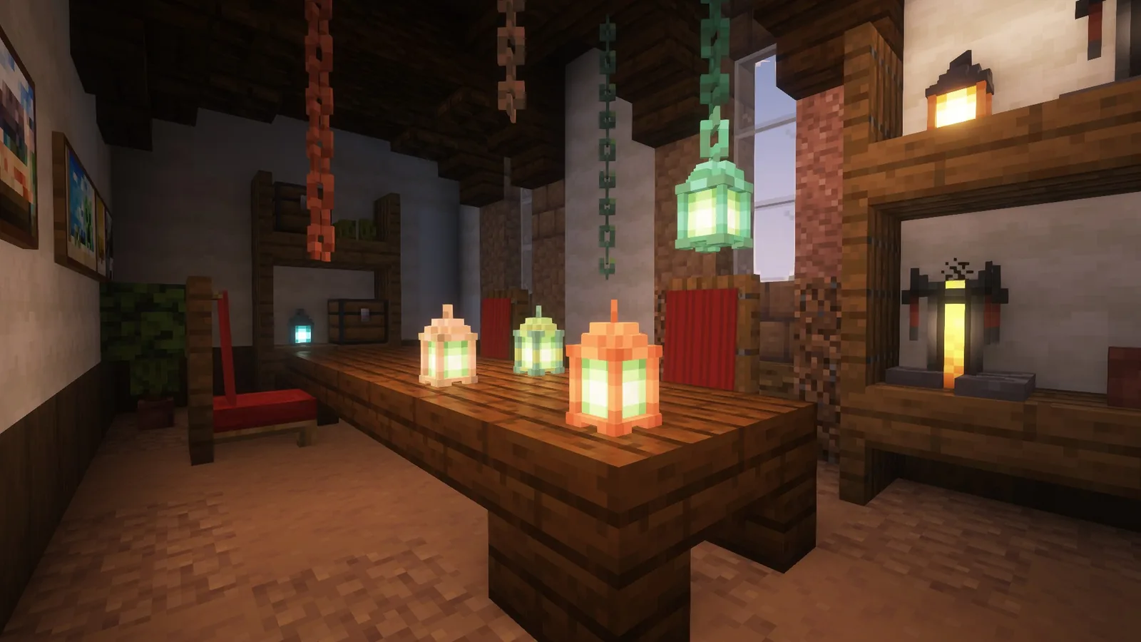 Copper lanterns and chains with modelled links