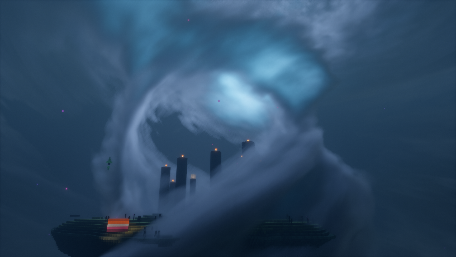 The End dimension rendered with Bliss Shaders in Minecraft