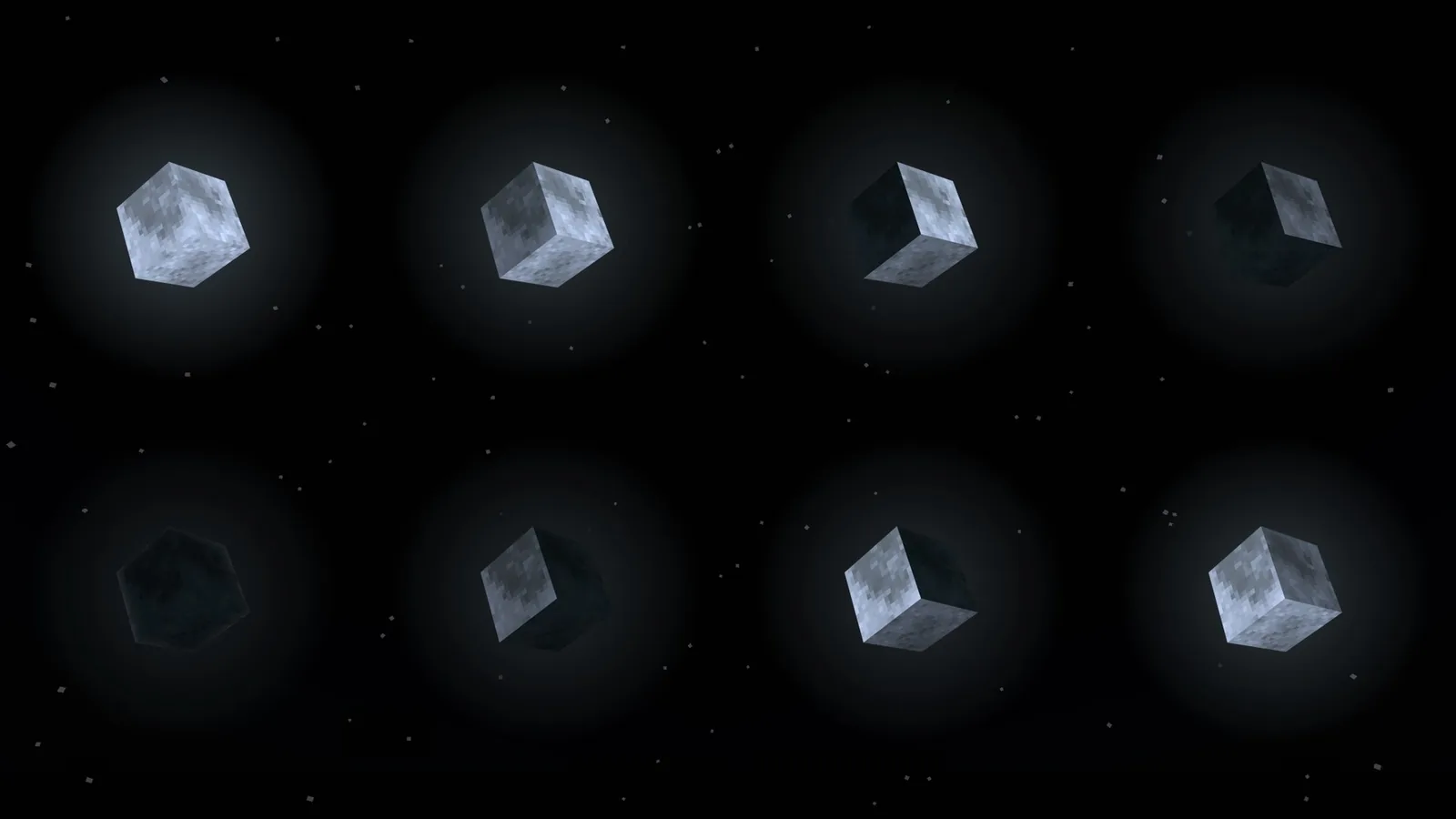 The eight moon phases as drawn by the Cubic Sun and Moon pack