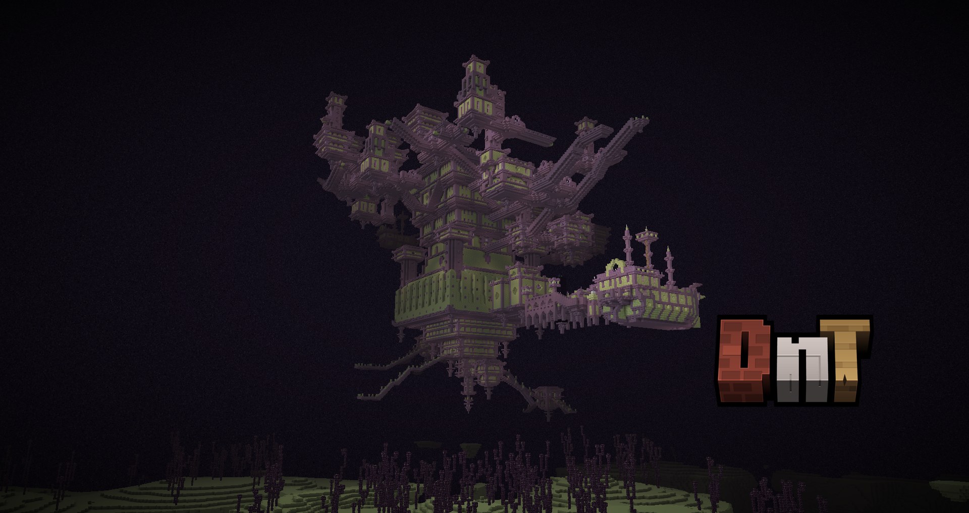 End castle structure rising from a floating island