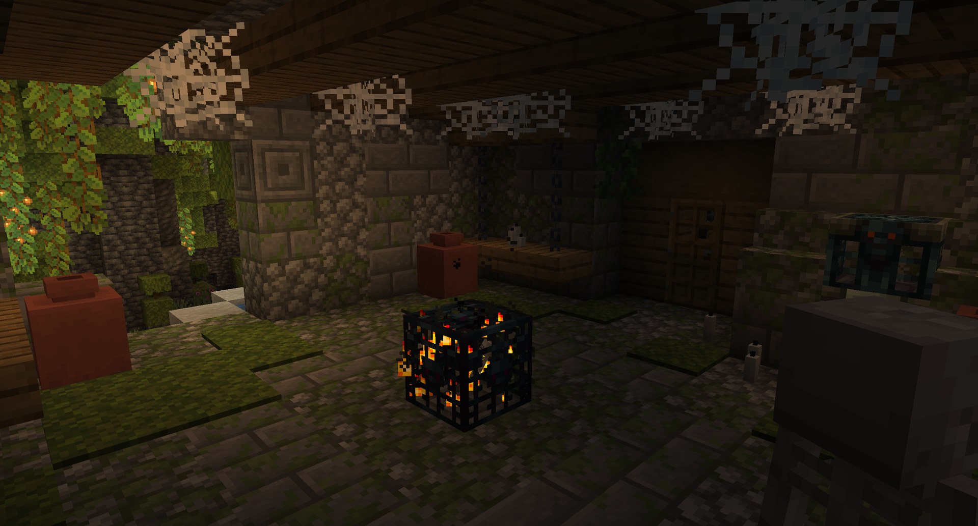 Trial dungeon interior with spawner blocks and stone corridors