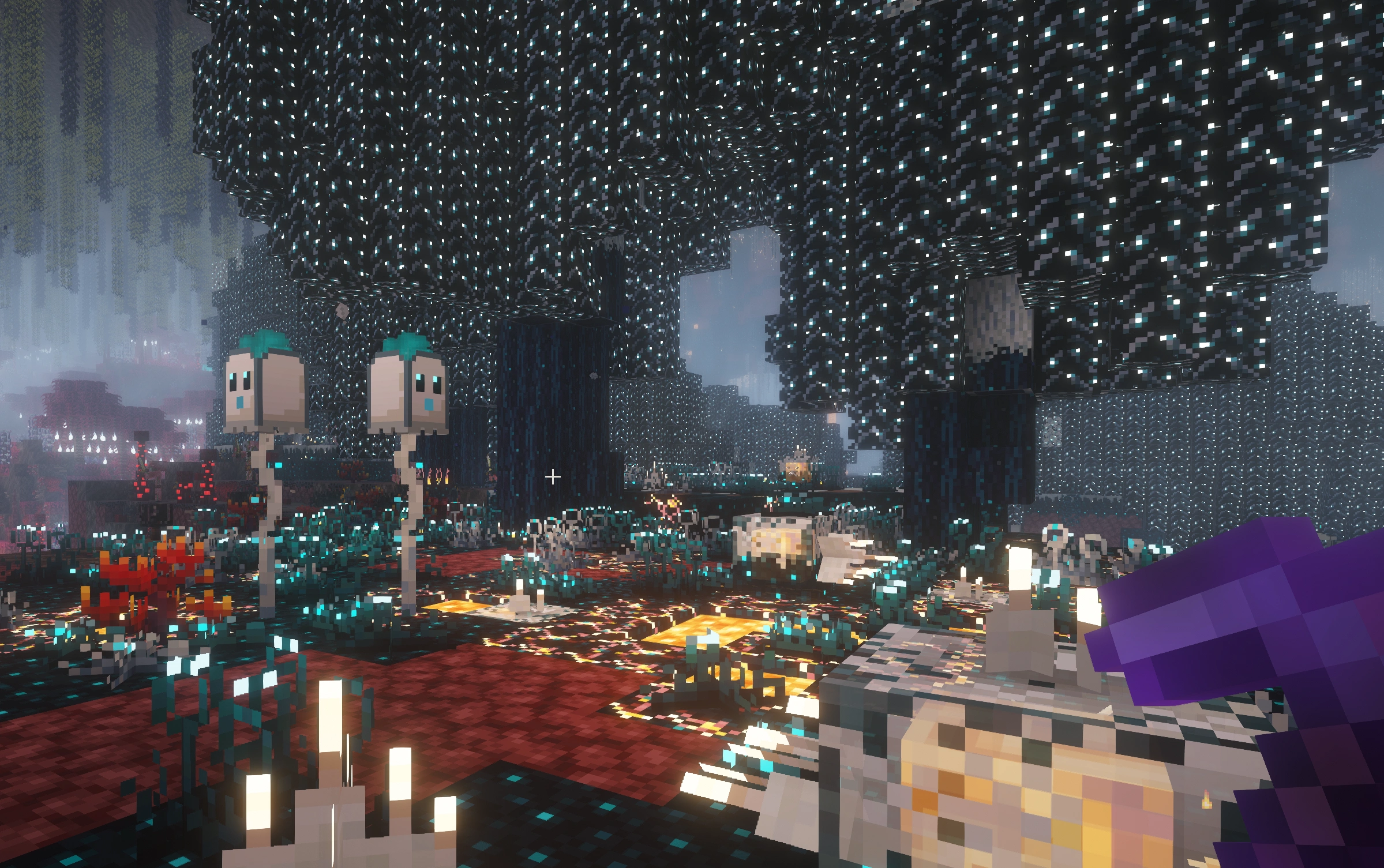 Glowing plants growing on nether rock