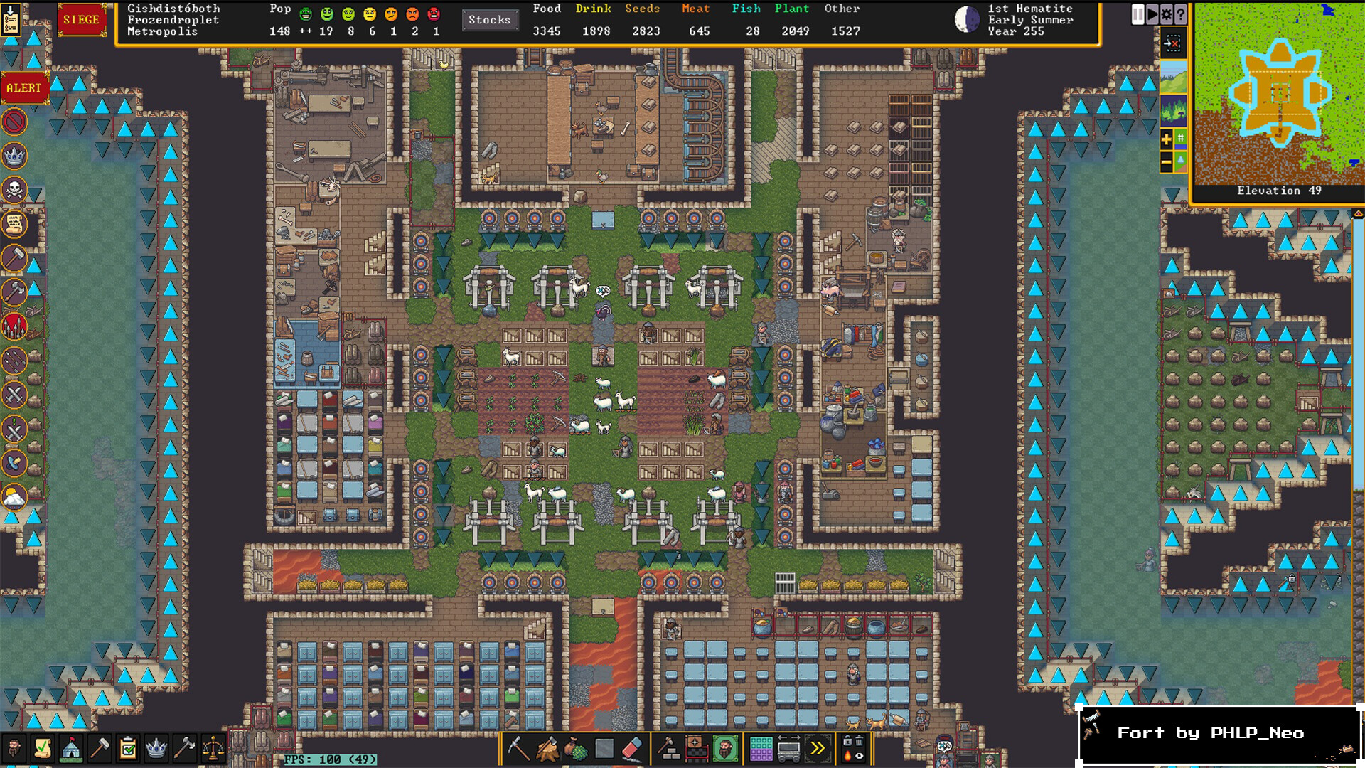 Generated world map in Dwarf Fortress