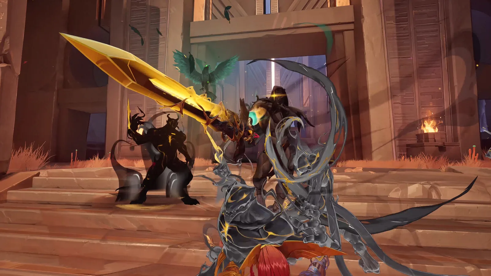 Objective fight in a hero shooter match