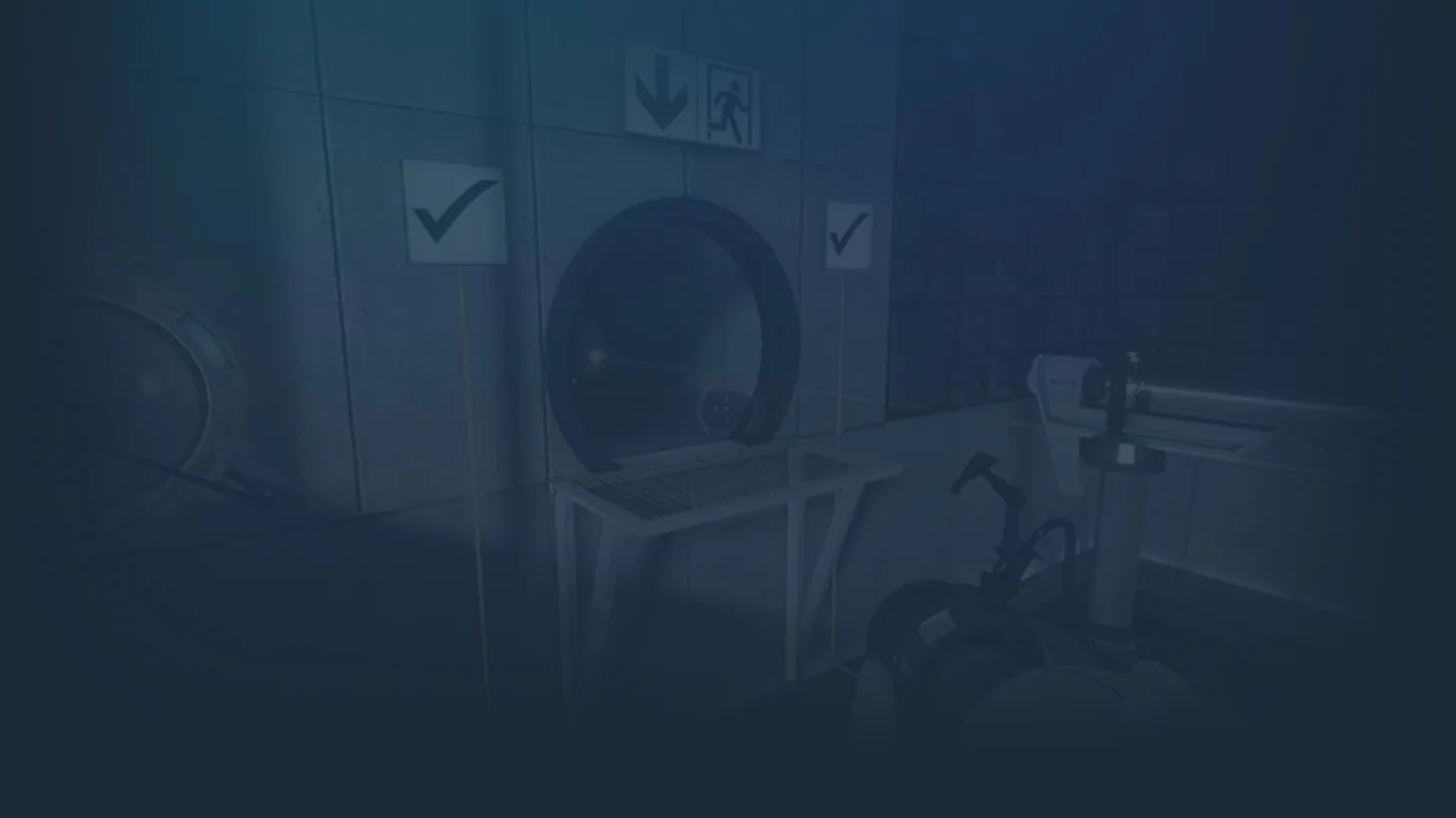 Puzzle chamber with portal surfaces