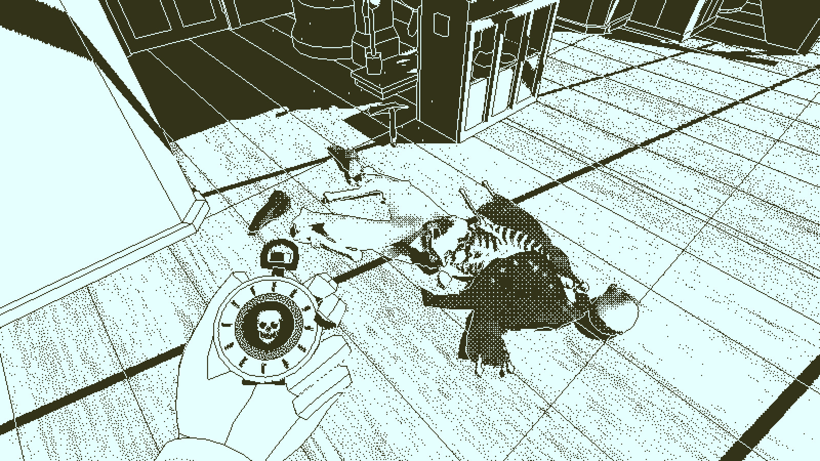 Ship interior in monochrome rendering