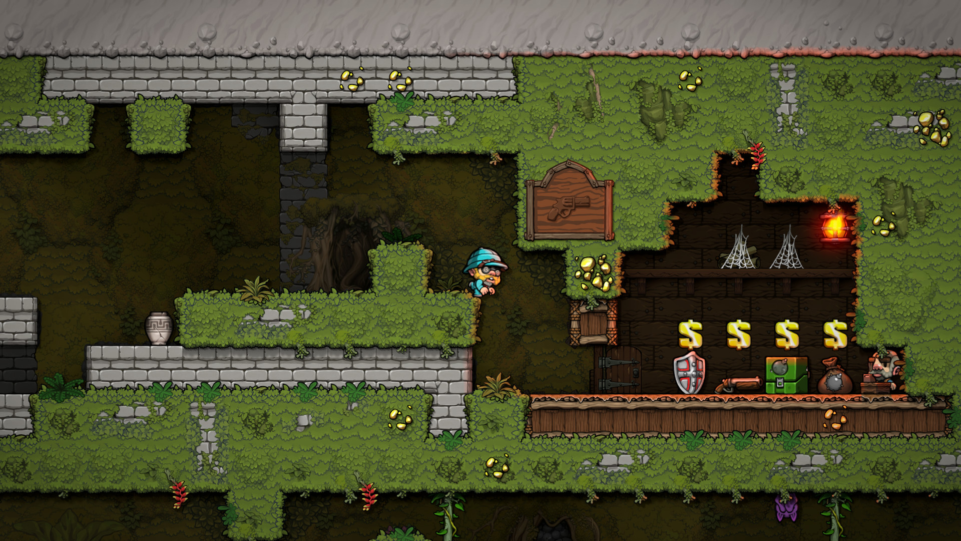 Platforming level with traps and items