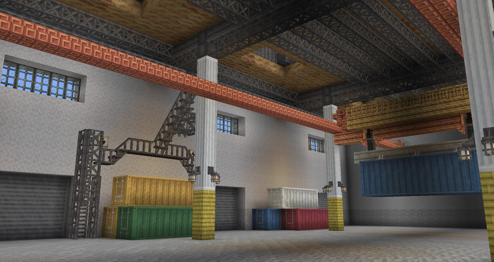 Factory-style interior with decorative machinery