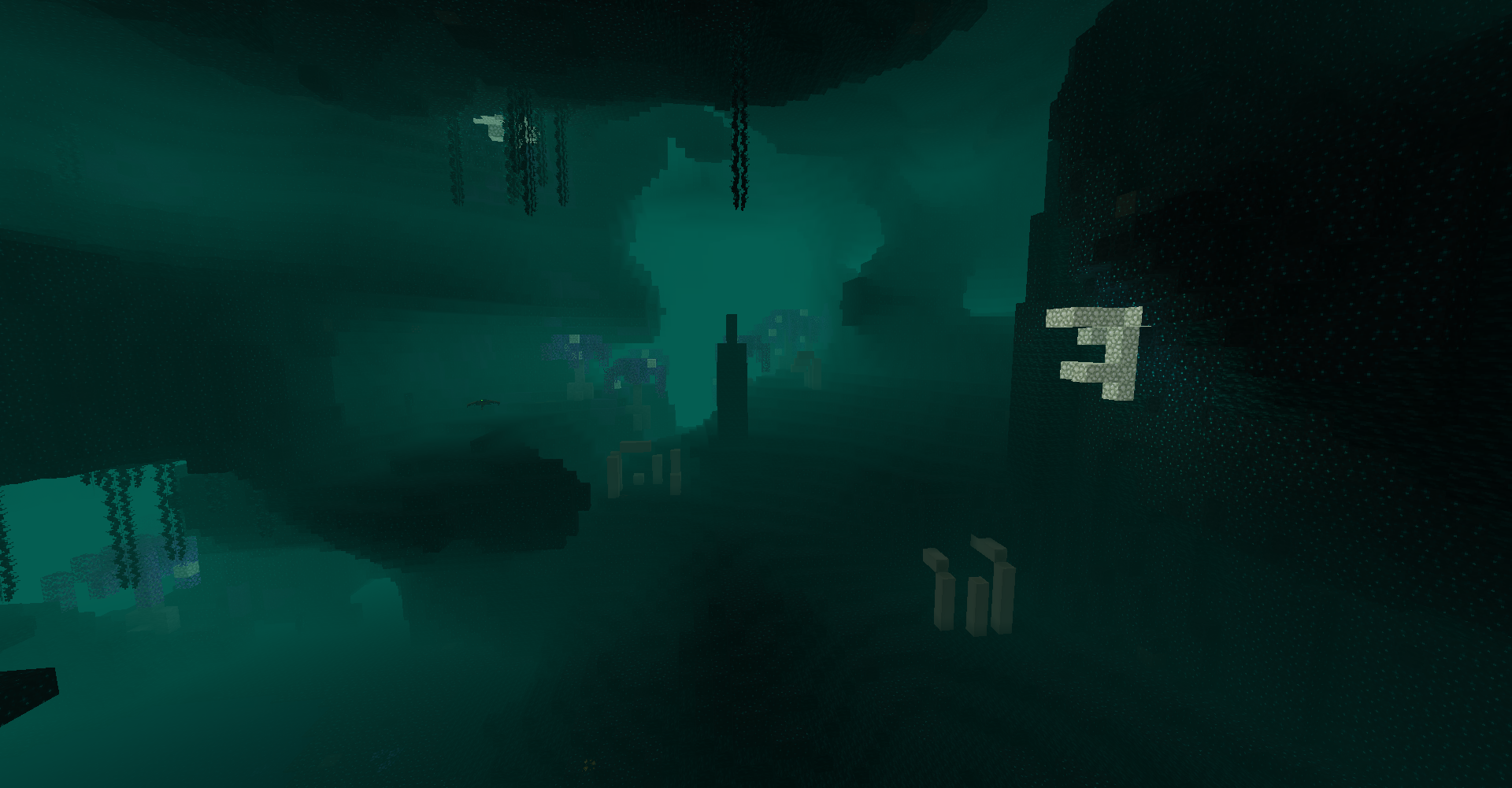 Deep underground passage filled with sculk growth