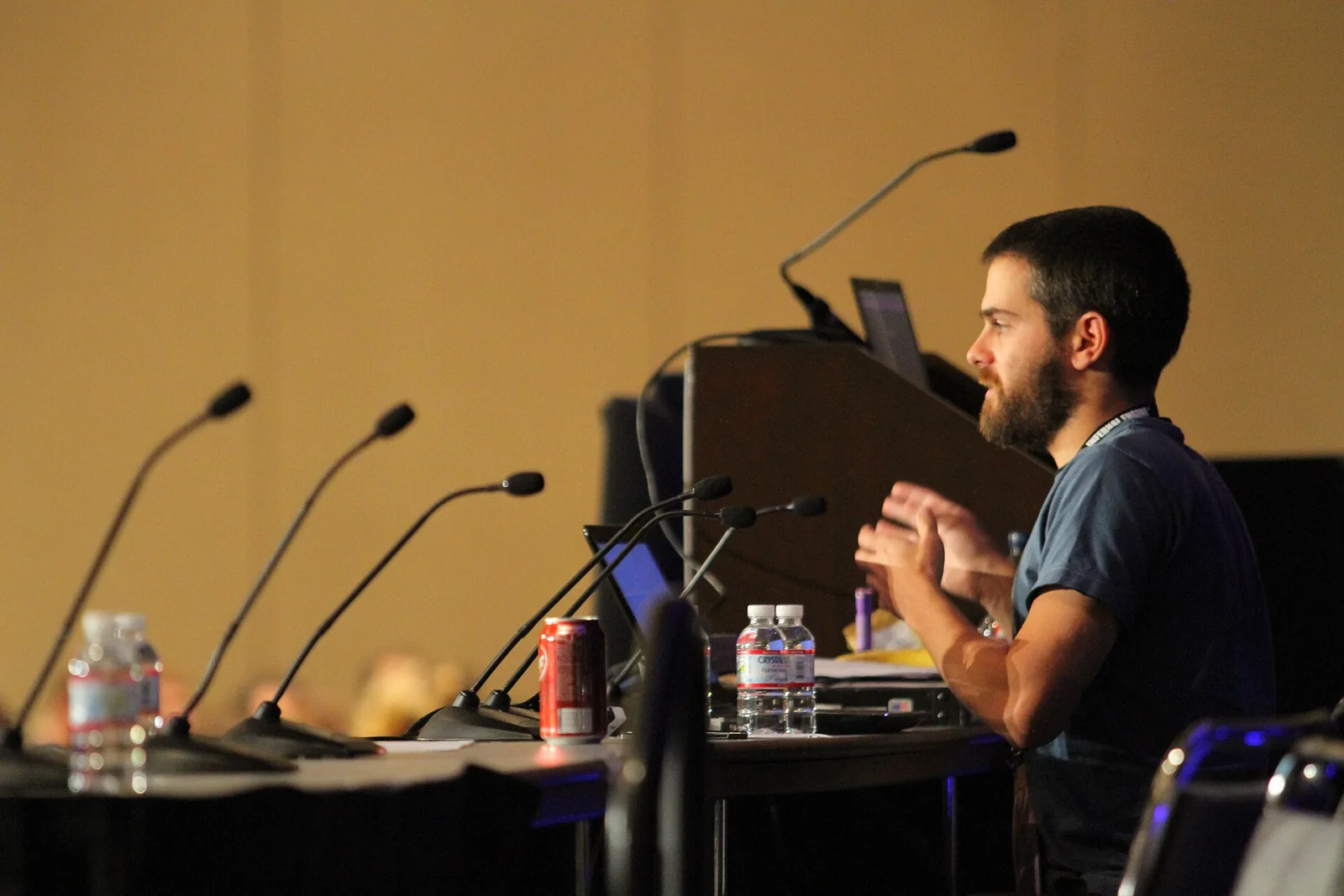 Presenter speaking to the audience at the Experimental Gameplay Sessions