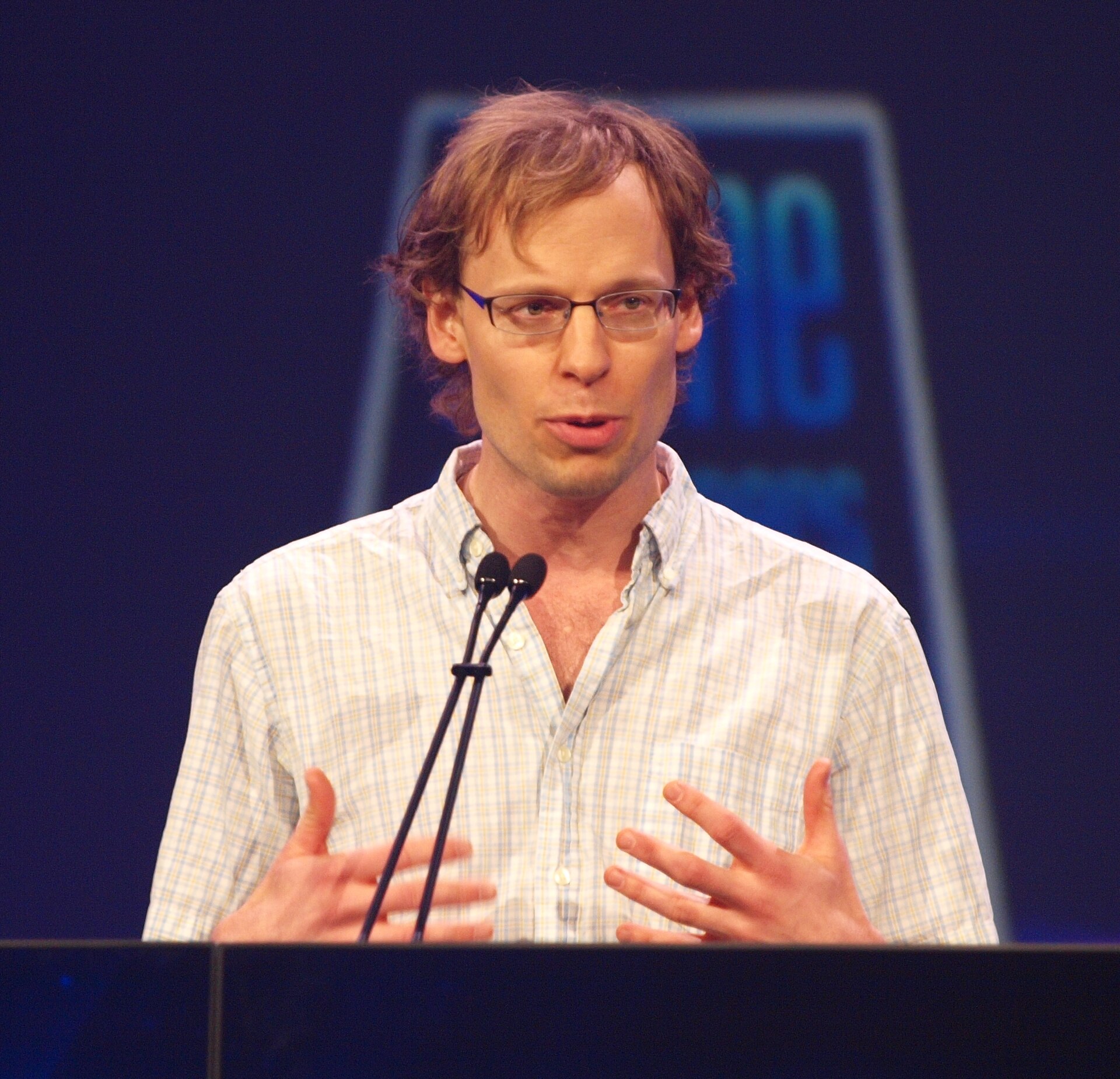 Game designer speaking at the Game Developers Conference