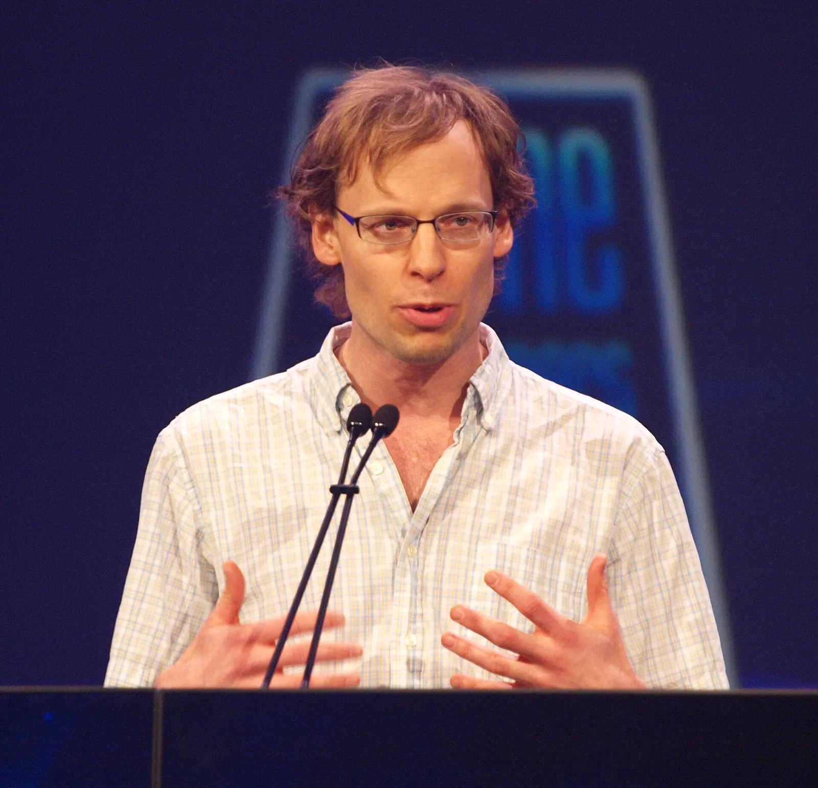 Game designer speaking at the Game Developers Conference