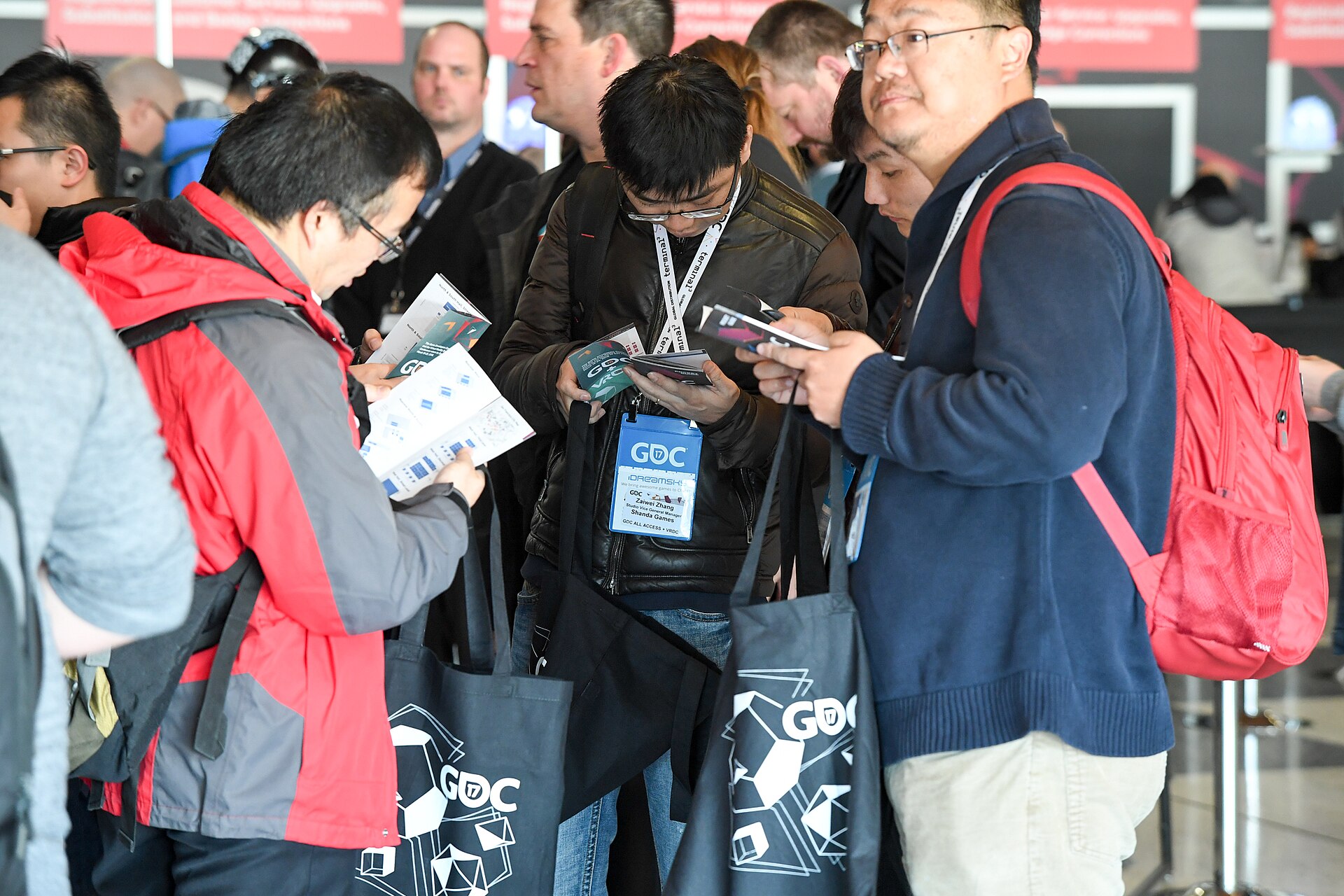 Attendees registering at the Game Developers Conference