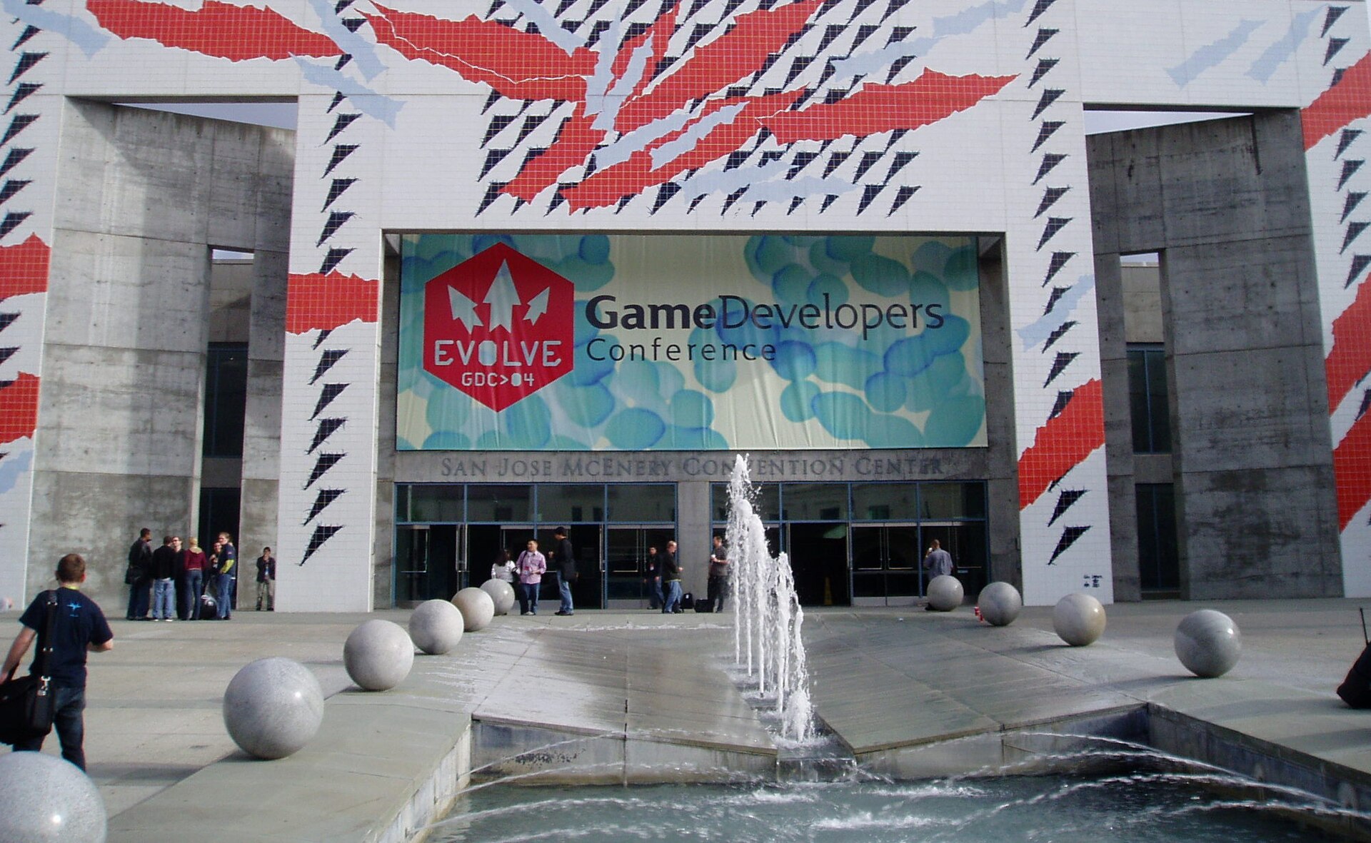 Outside the Game Developers Conference venue in 2004