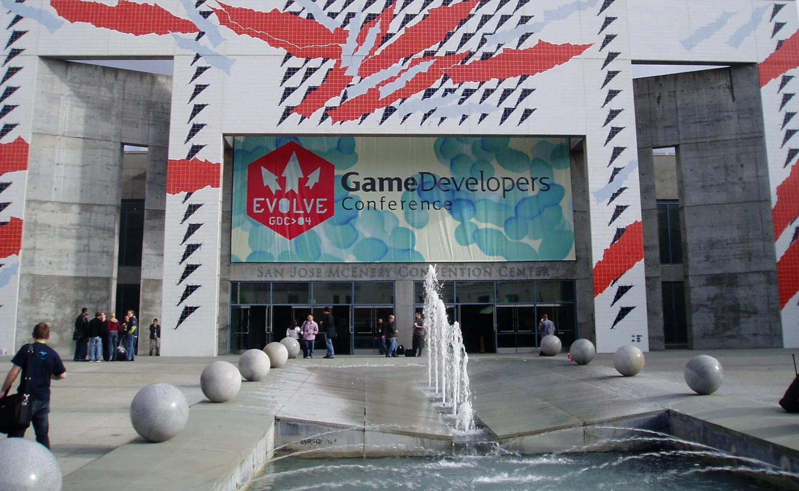 Outside the Game Developers Conference venue in 2004