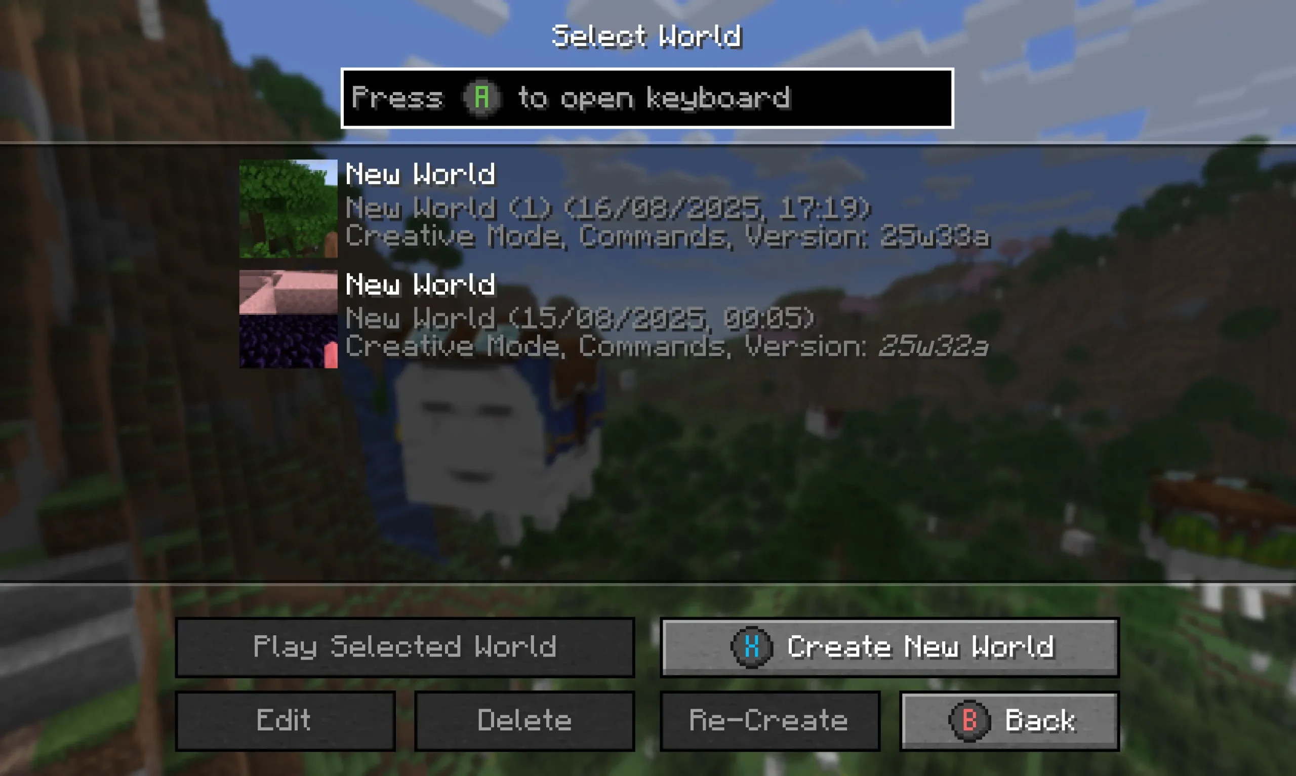 Controller and keybind settings in Minecraft