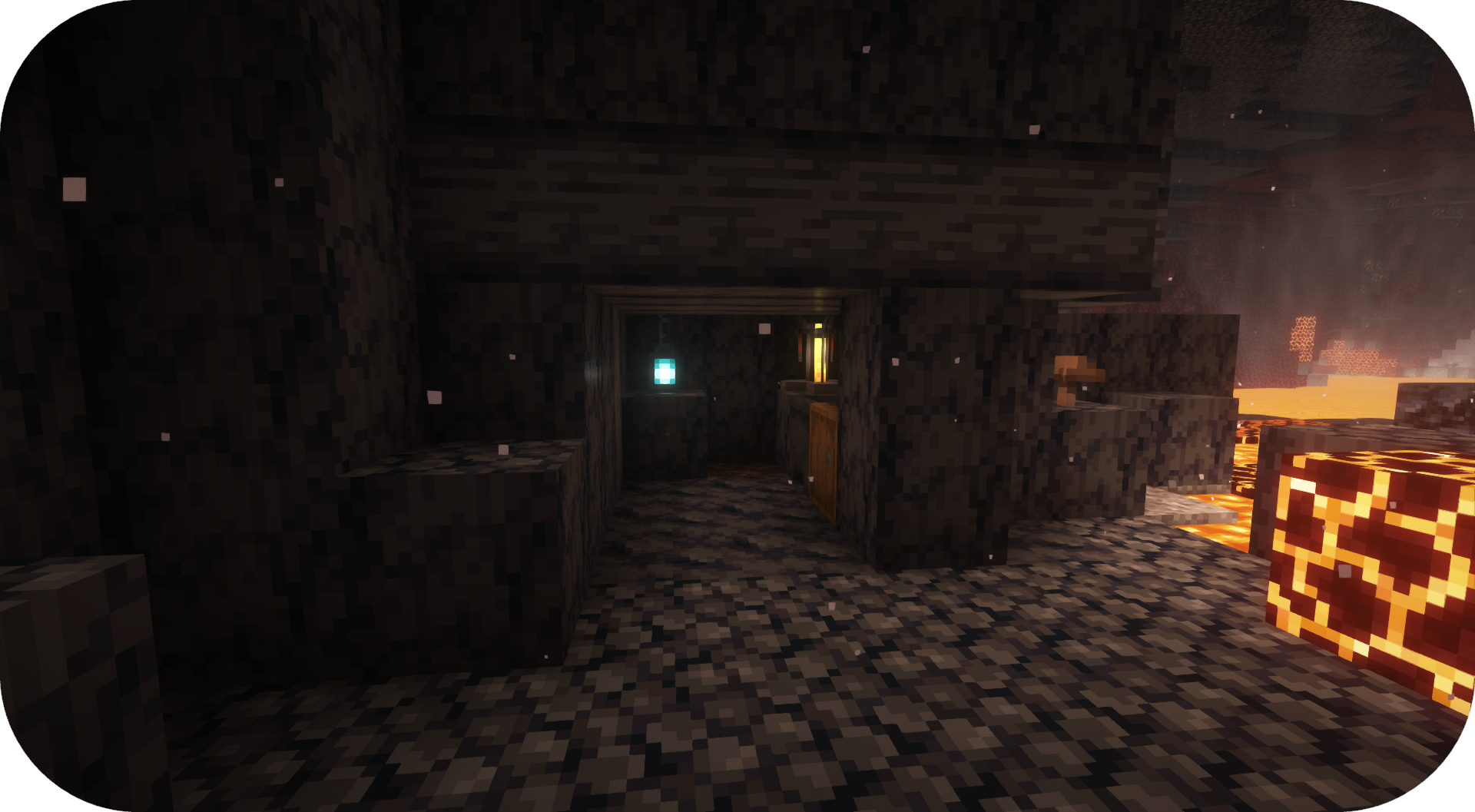 Structure built into a nether wastes cliff