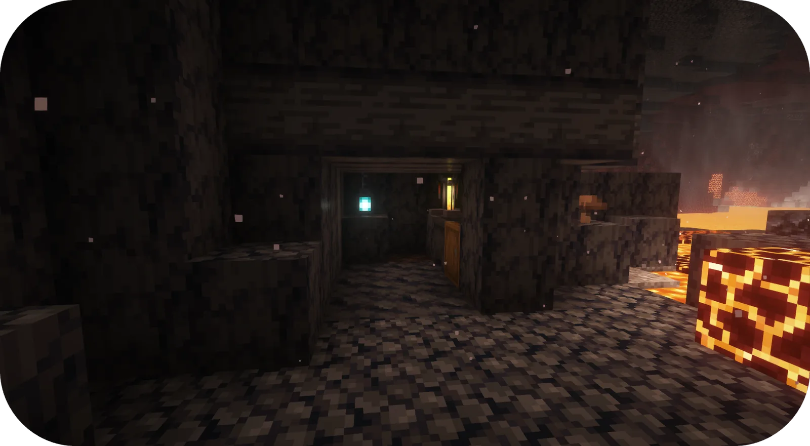 Structure built into a nether wastes cliff