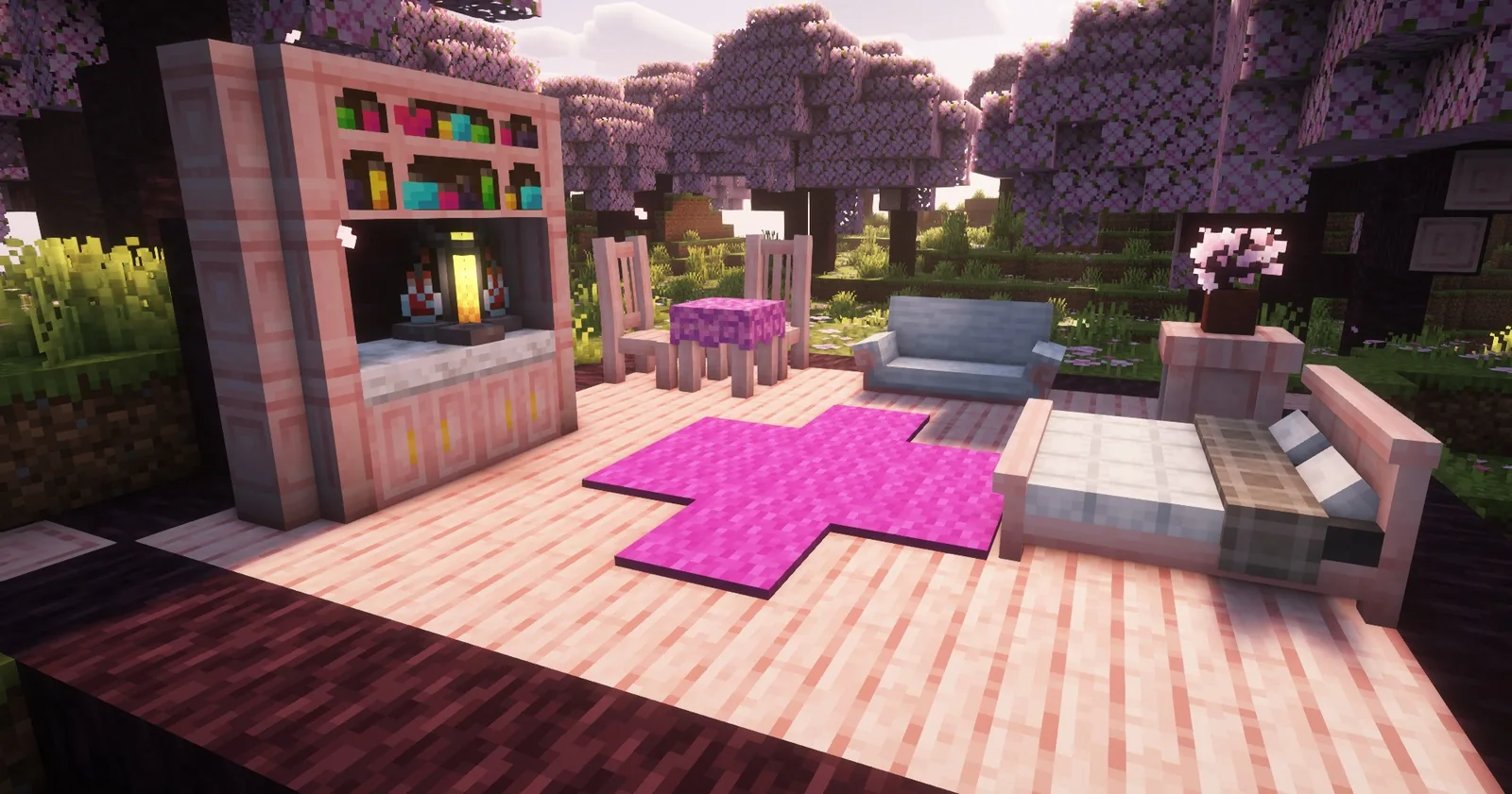 Detailed wooden interior in Minecraft