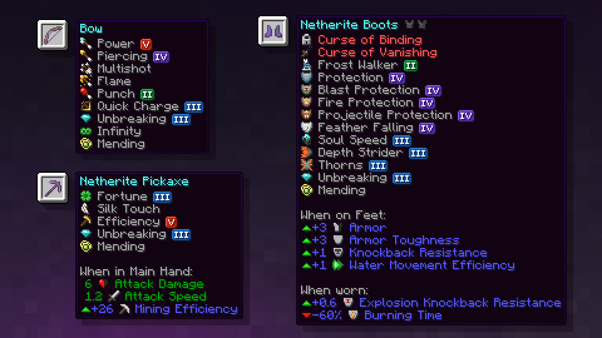 Enchanted book icons in a menu