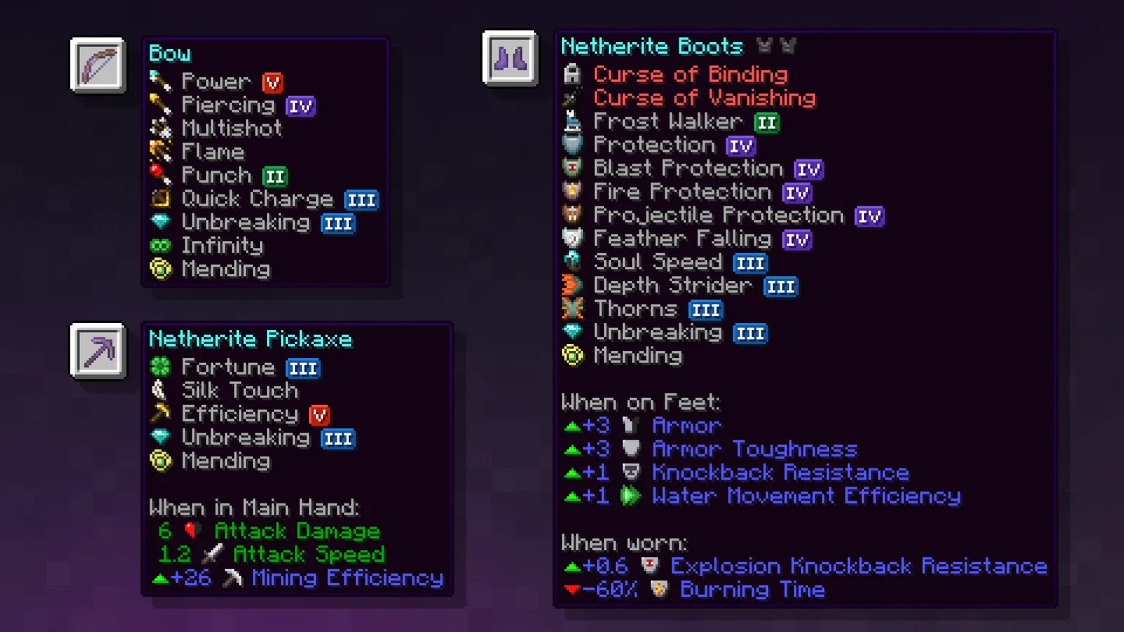 Enchanted book icons in a menu