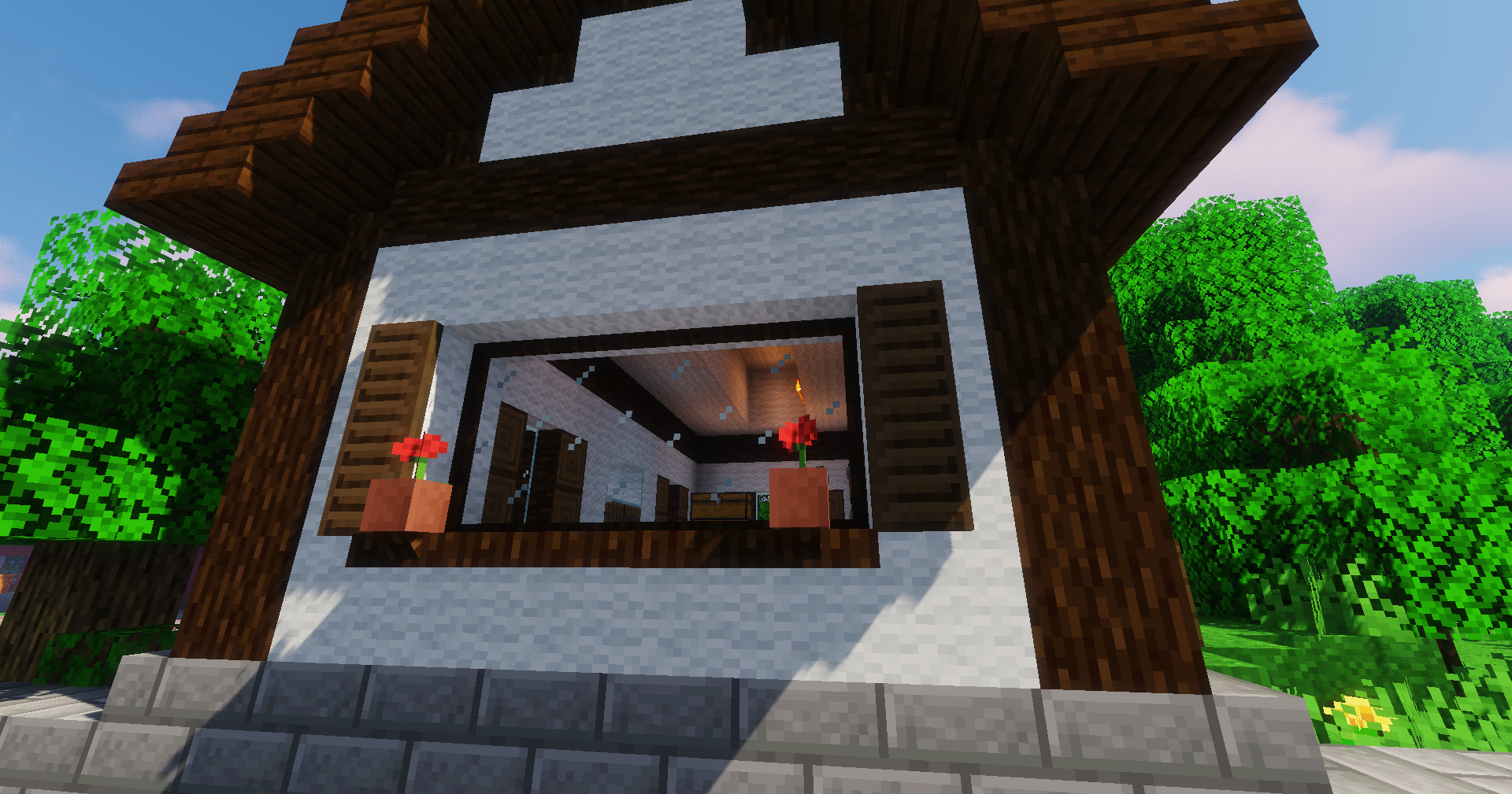 Building exterior with recessed glazing