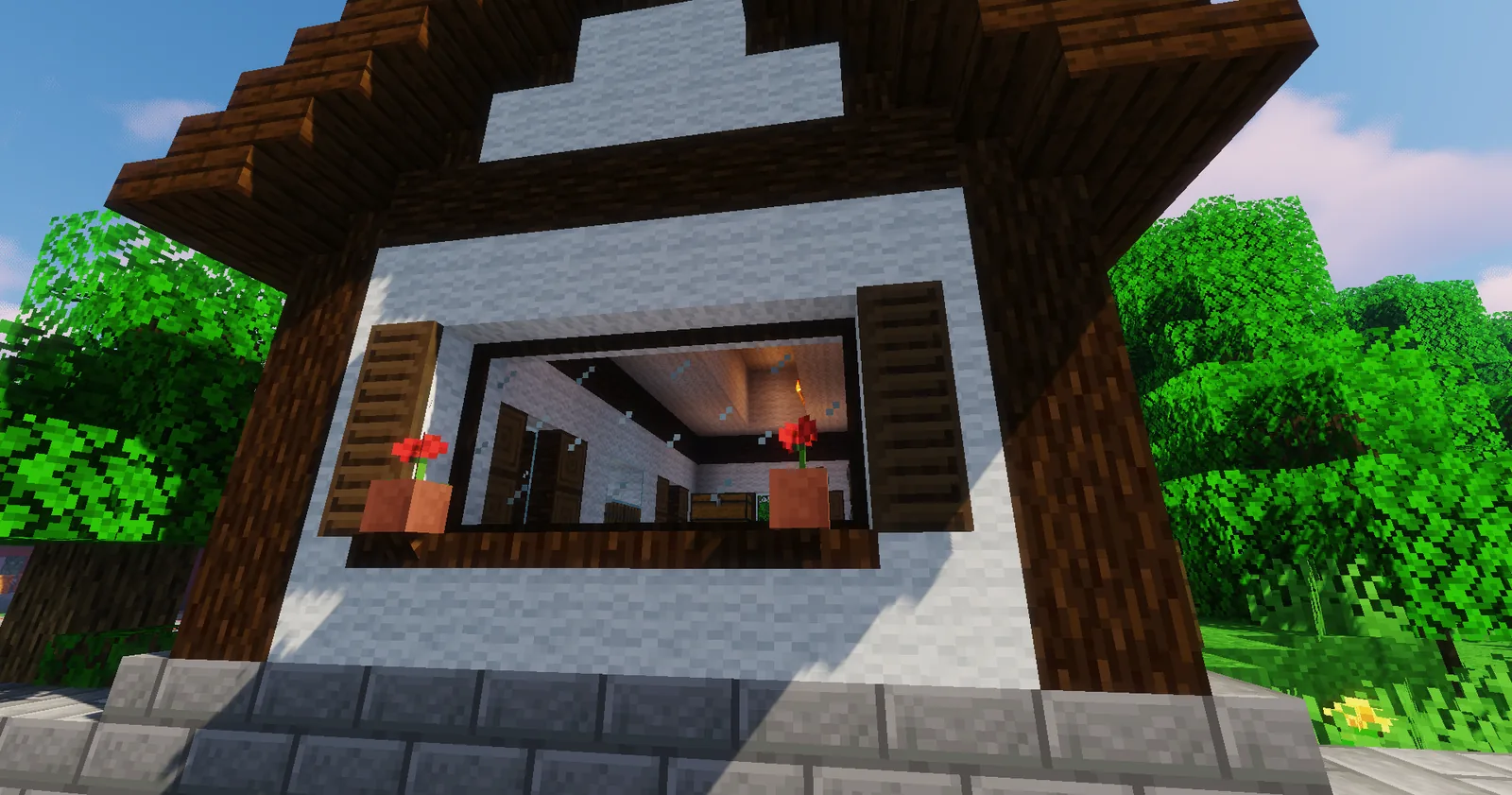 Building exterior with recessed glazing
