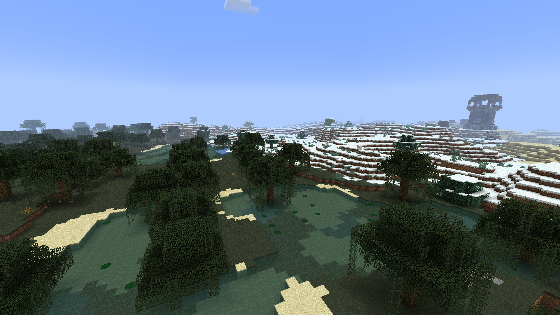 Distant terrain rendered on a modded client