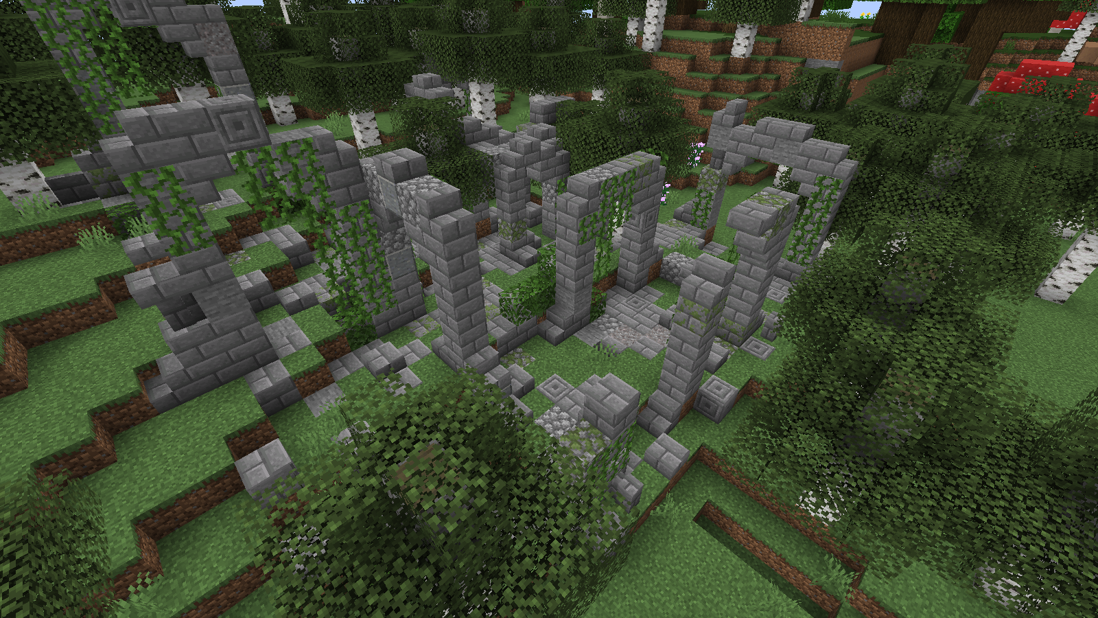 Collapsed walls with rubble at the base