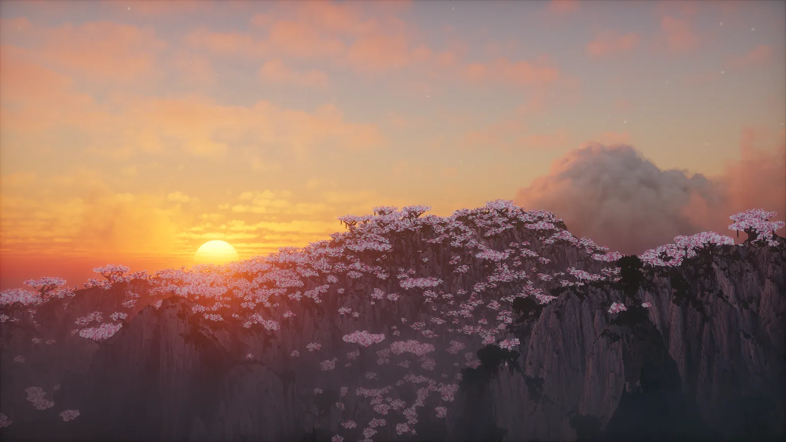 Long-range Minecraft terrain rendered with shaders