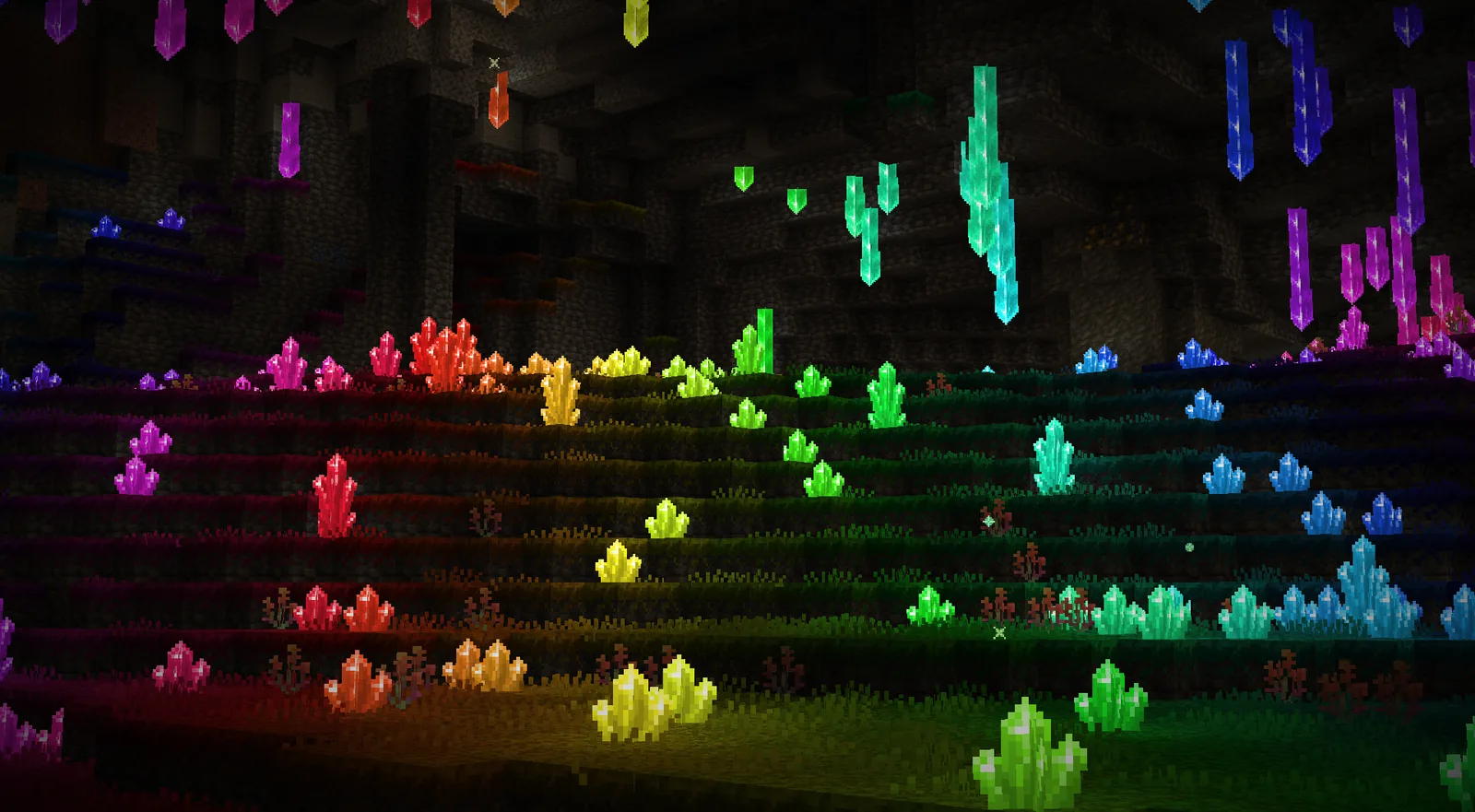 A dark Minecraft forest at night