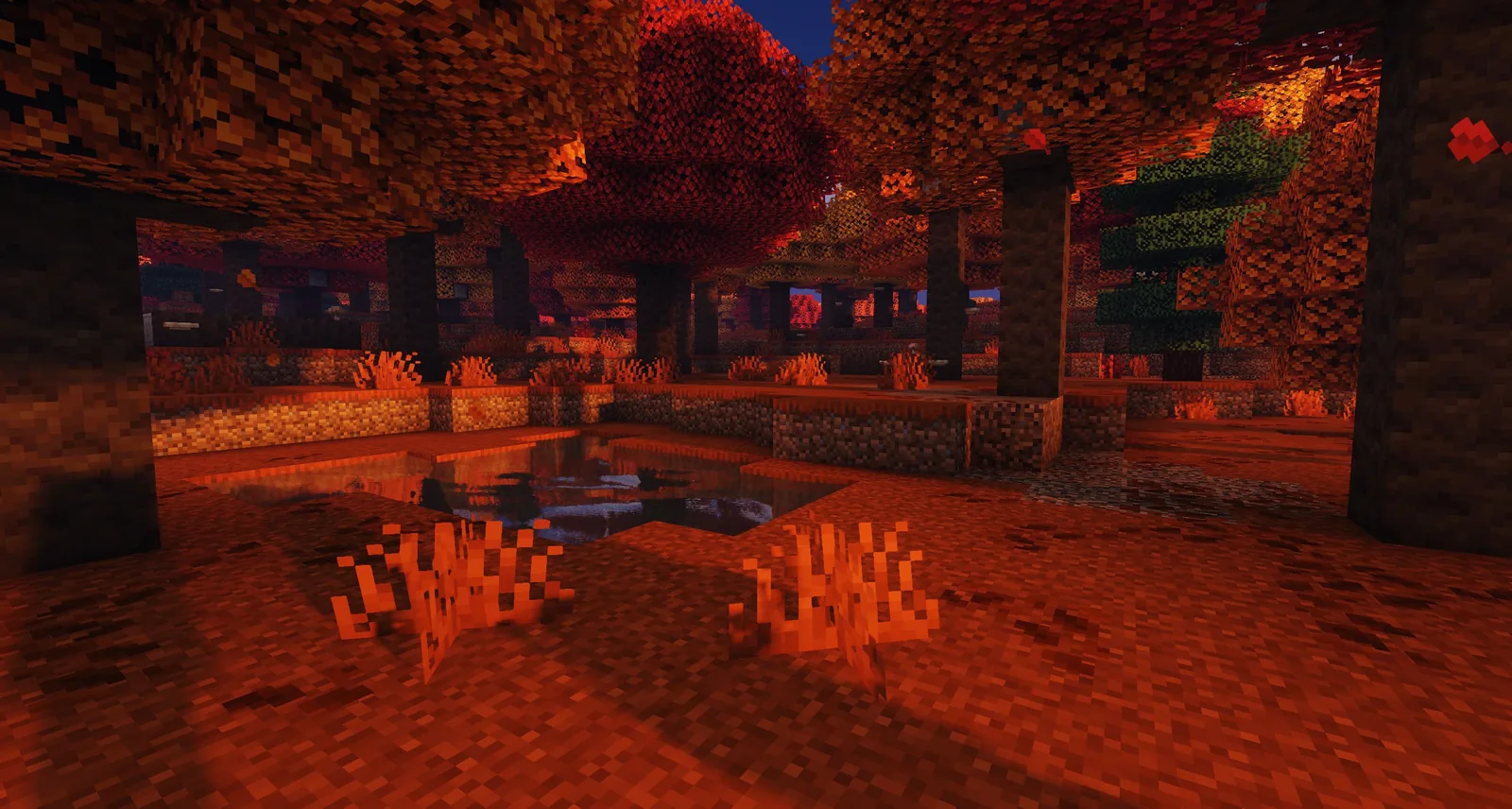 A Minecraft scene with shaders enabled