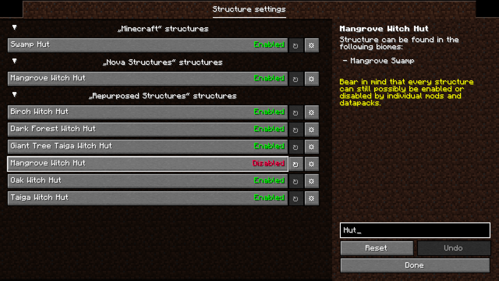 Configuration list of structures