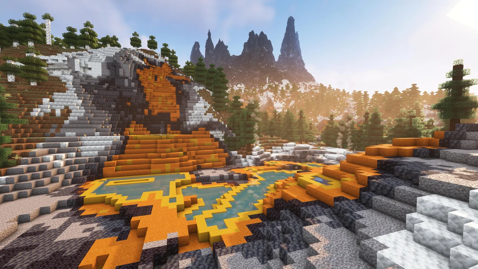 Layered cliffs and valleys in a modded world
