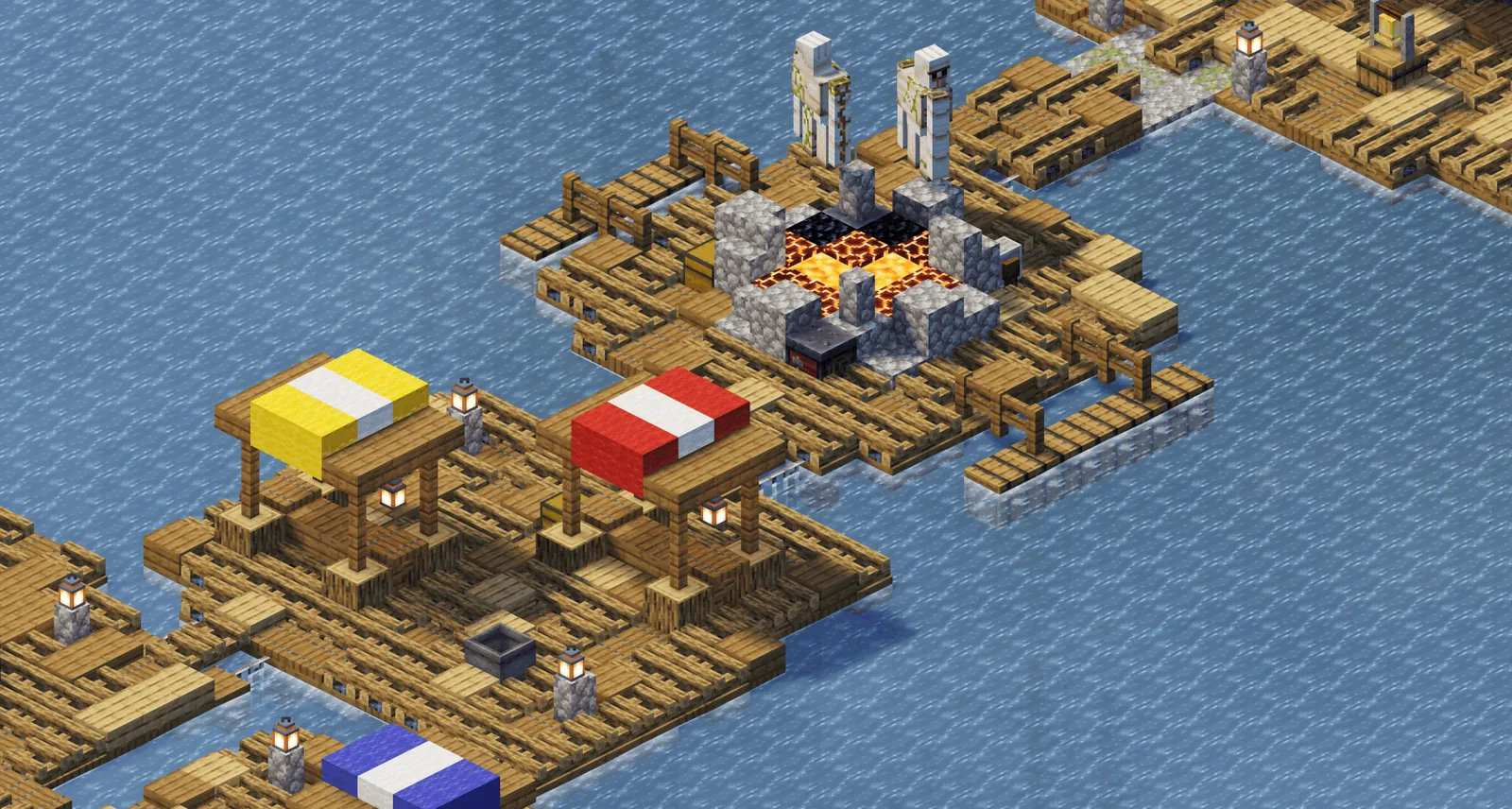 An overhauled Minecraft village by the water