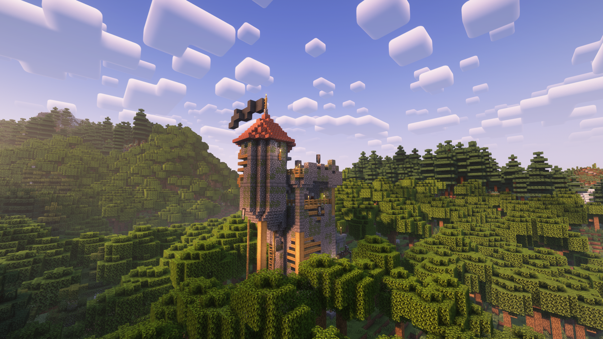 Fortified settlement in a Minecraft world