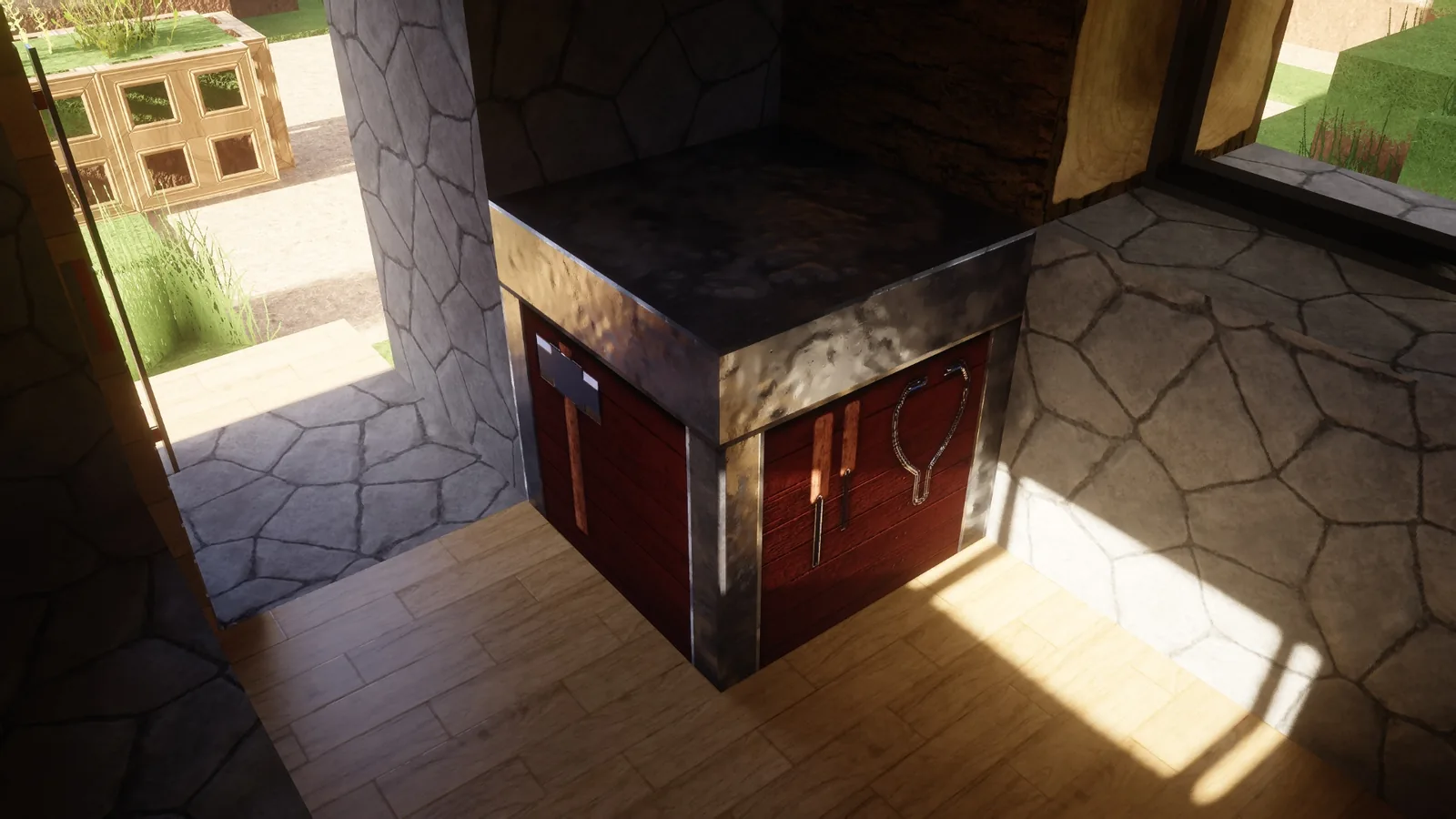Textured blocks shown in a built structure