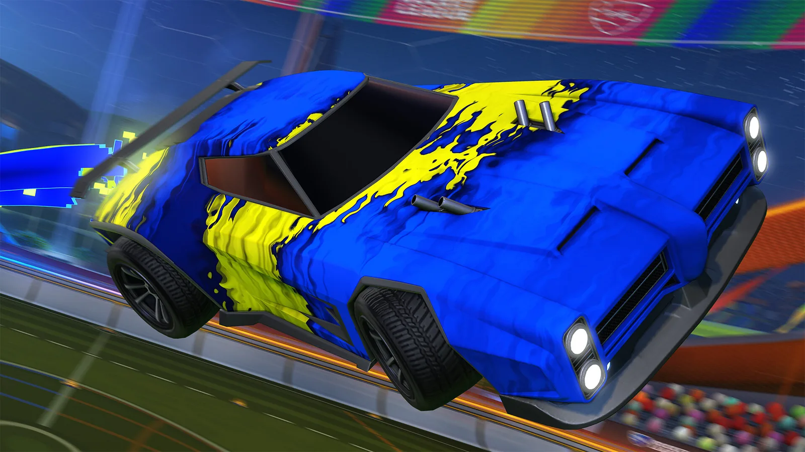 A Rocket League arena during a ranked game