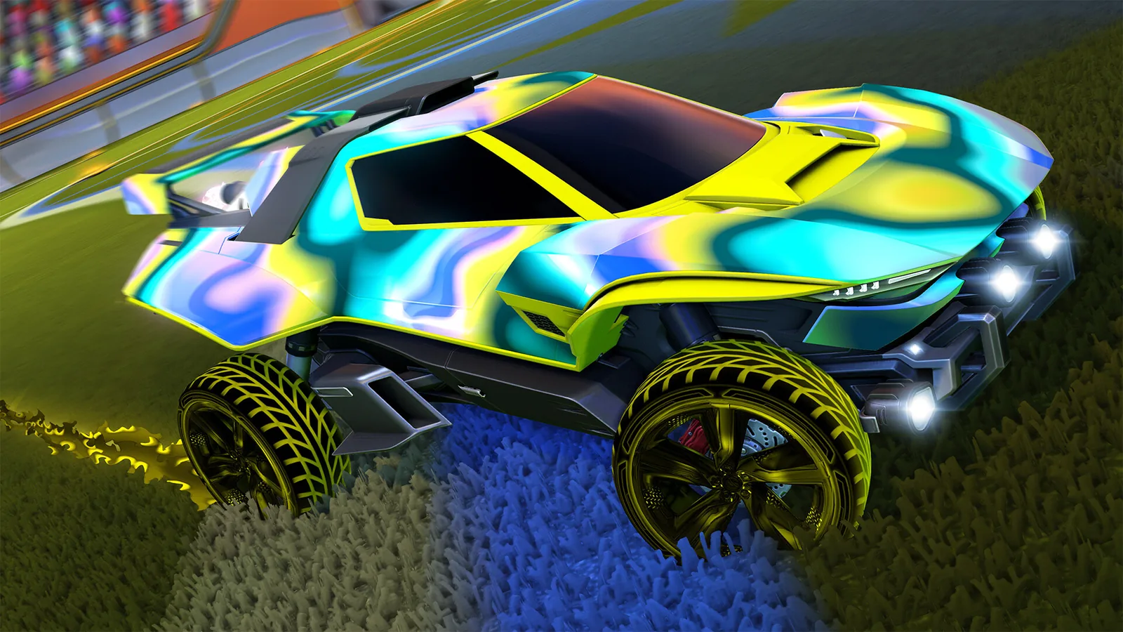 Rocket League cars contesting the ball