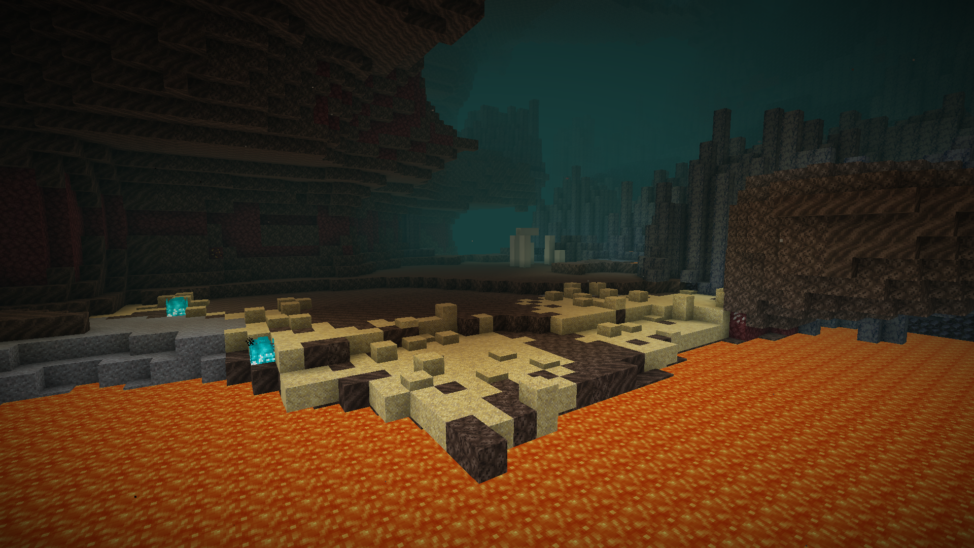 Underground ravine cutting through stone layers