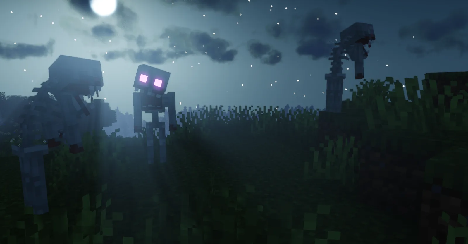 Ruined chapel structure at night