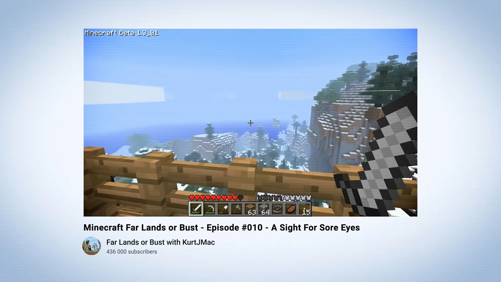 A 2011 episode of Far Lands or Bust by KurtJMac shown on YouTube during the Minecraft documentary