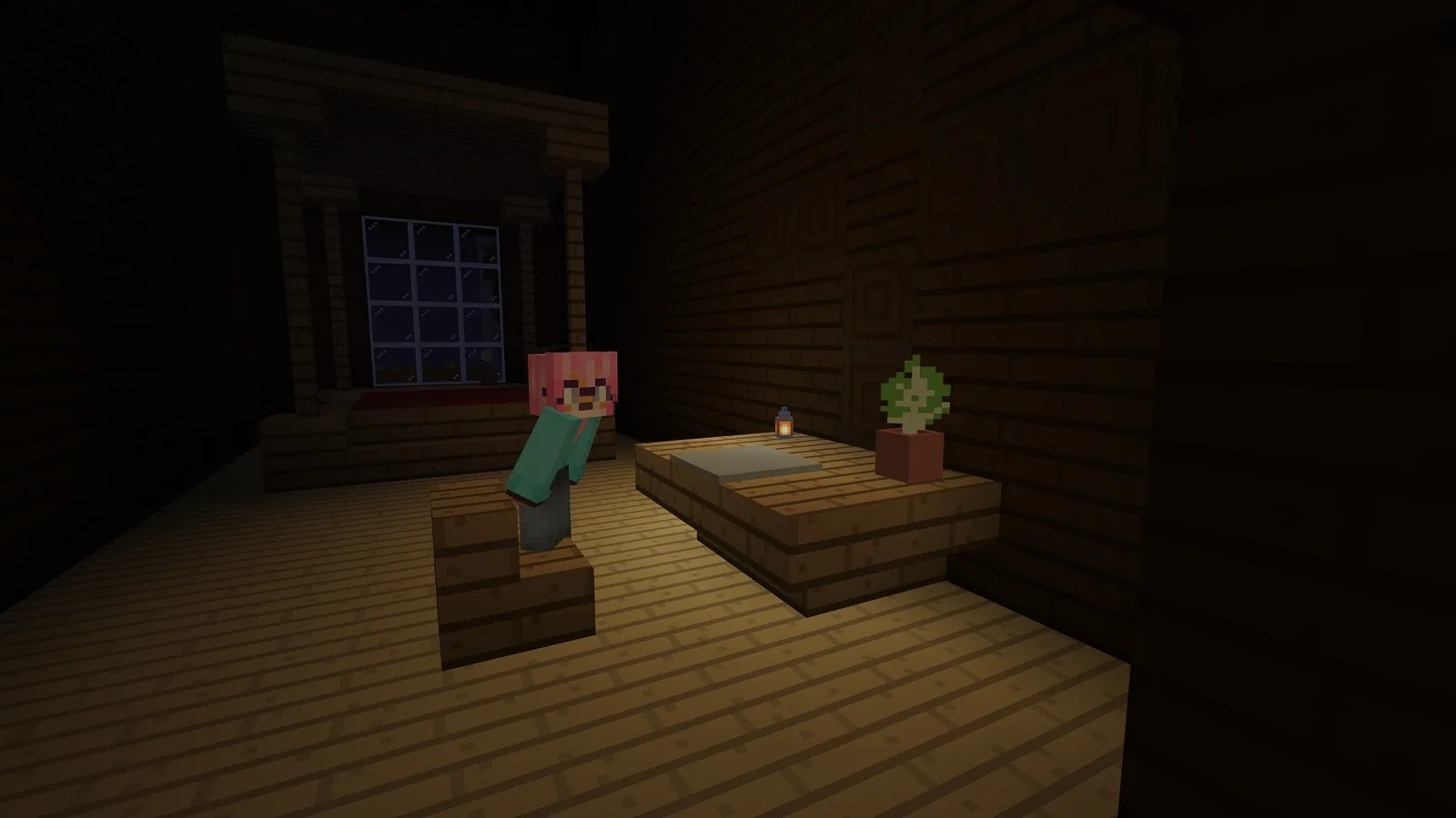 Dropped glowstone and torches emitting light on the ground