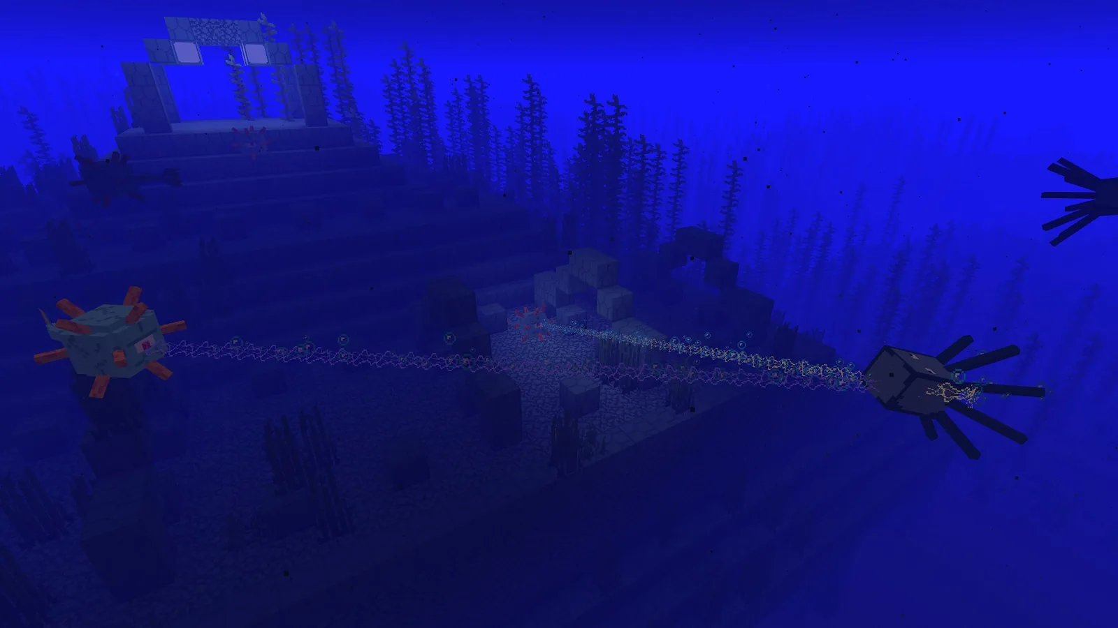 Guardian laser beam lighting the water around it