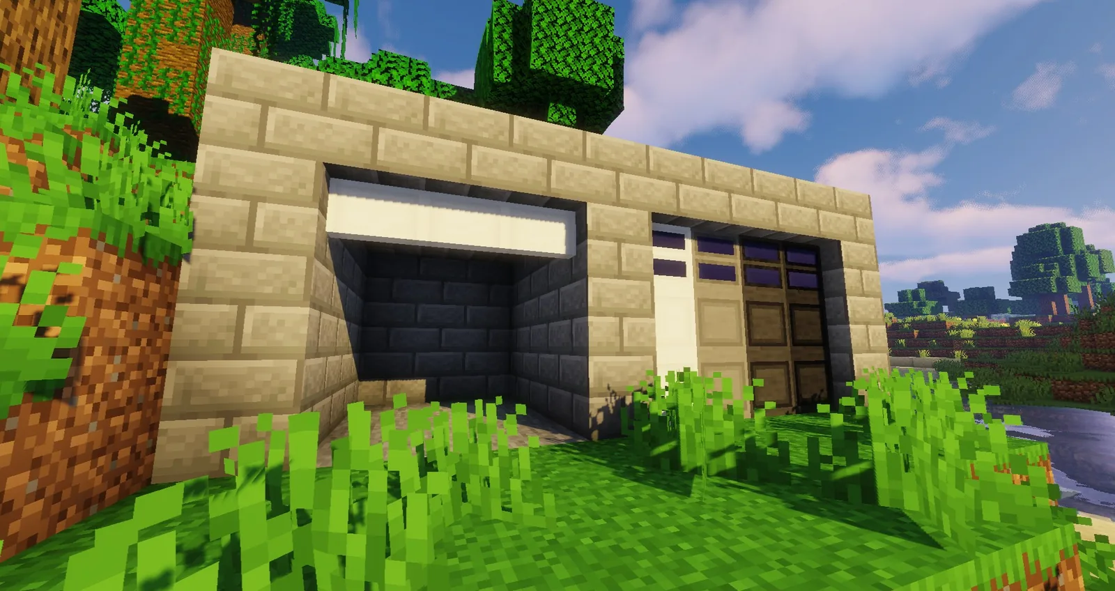 Rolling garage doors on a modern build