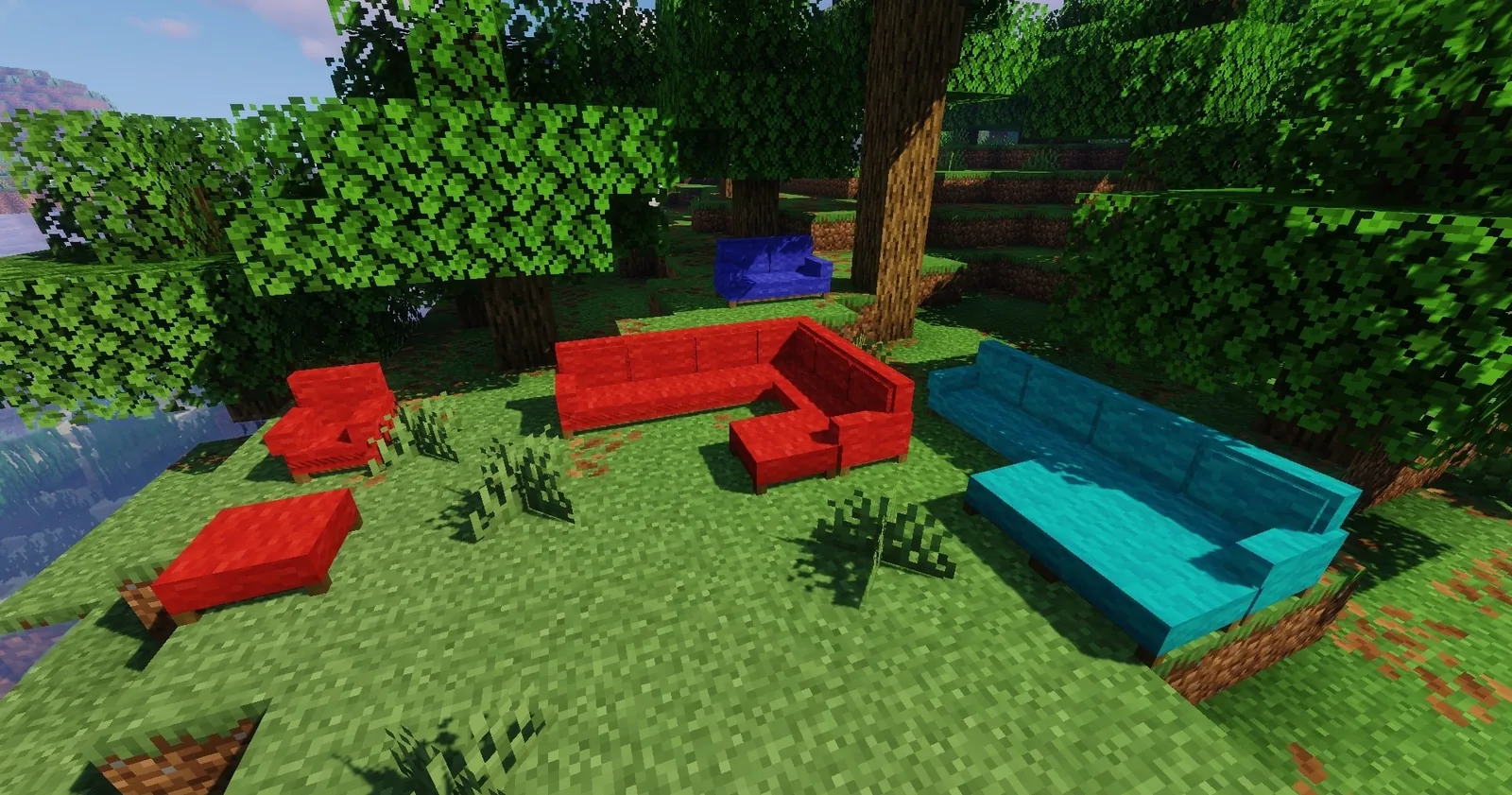 Couch and chaise longue arranged in a living space