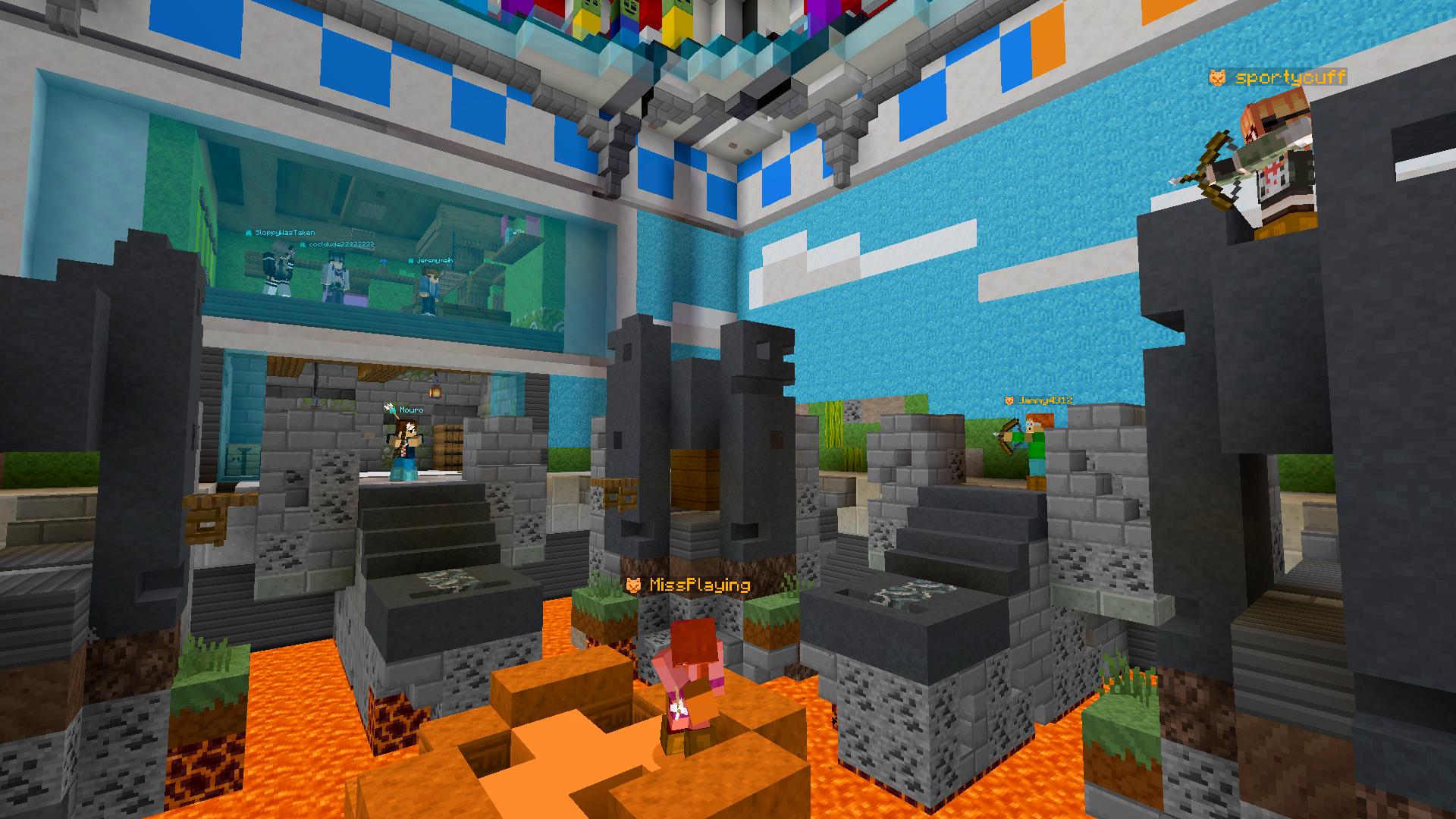MC Championship Battle Box arena with two teams fighting over the centre platform