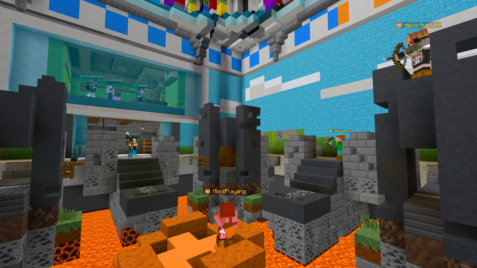 MC Championship Battle Box arena with two teams fighting over the centre platform